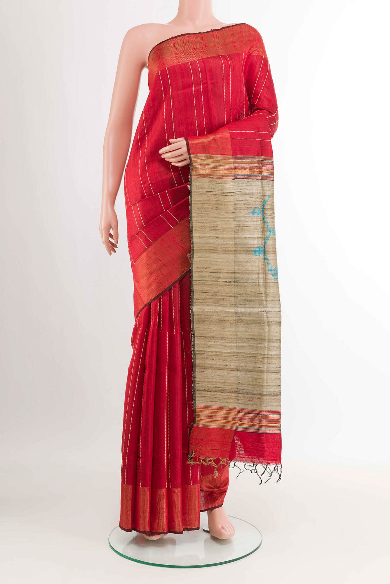 Red Tussar Saree