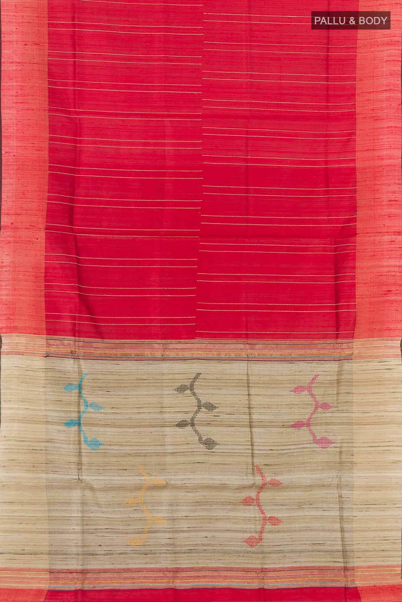 Red Tussar Saree