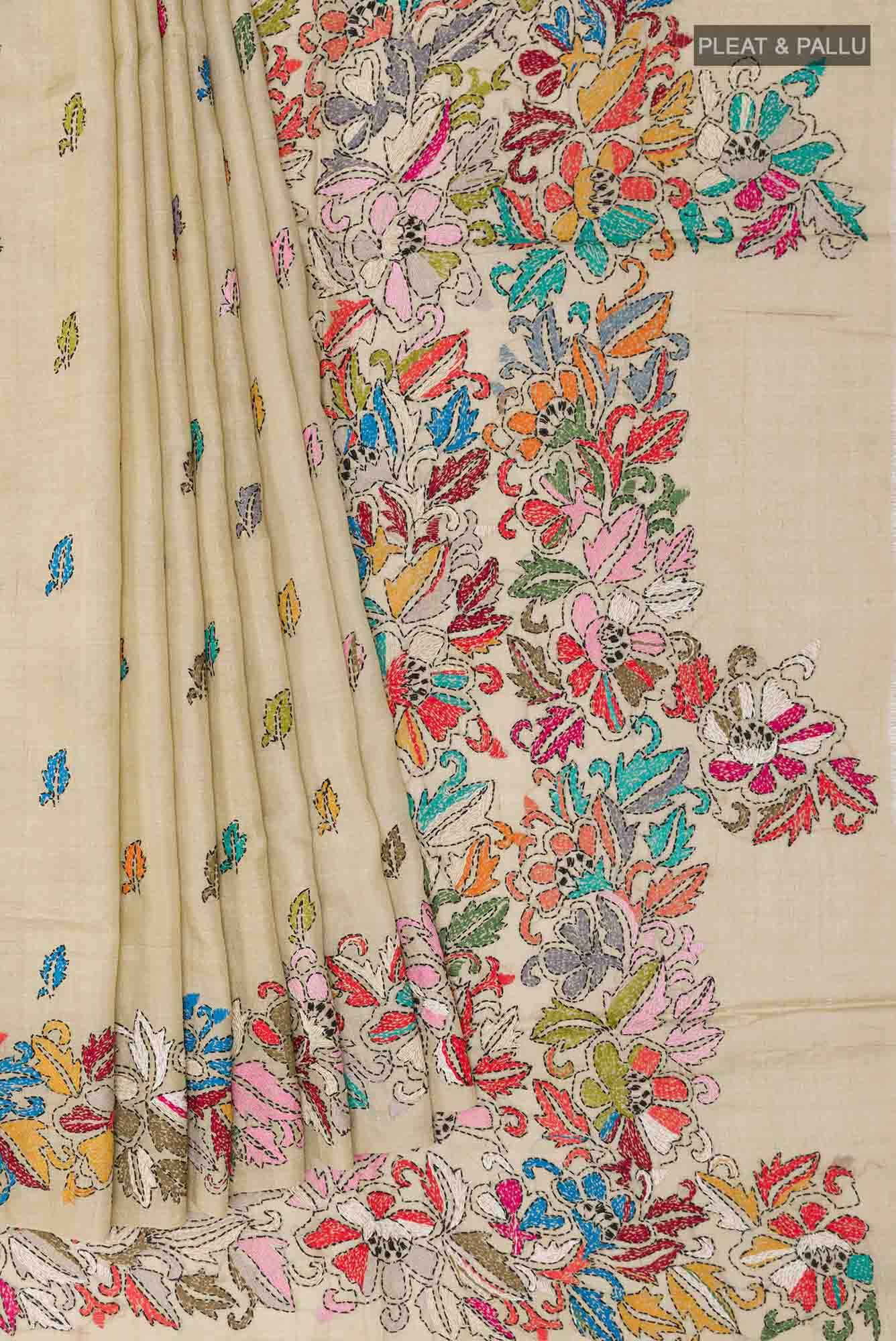 Beige Tussar Saree