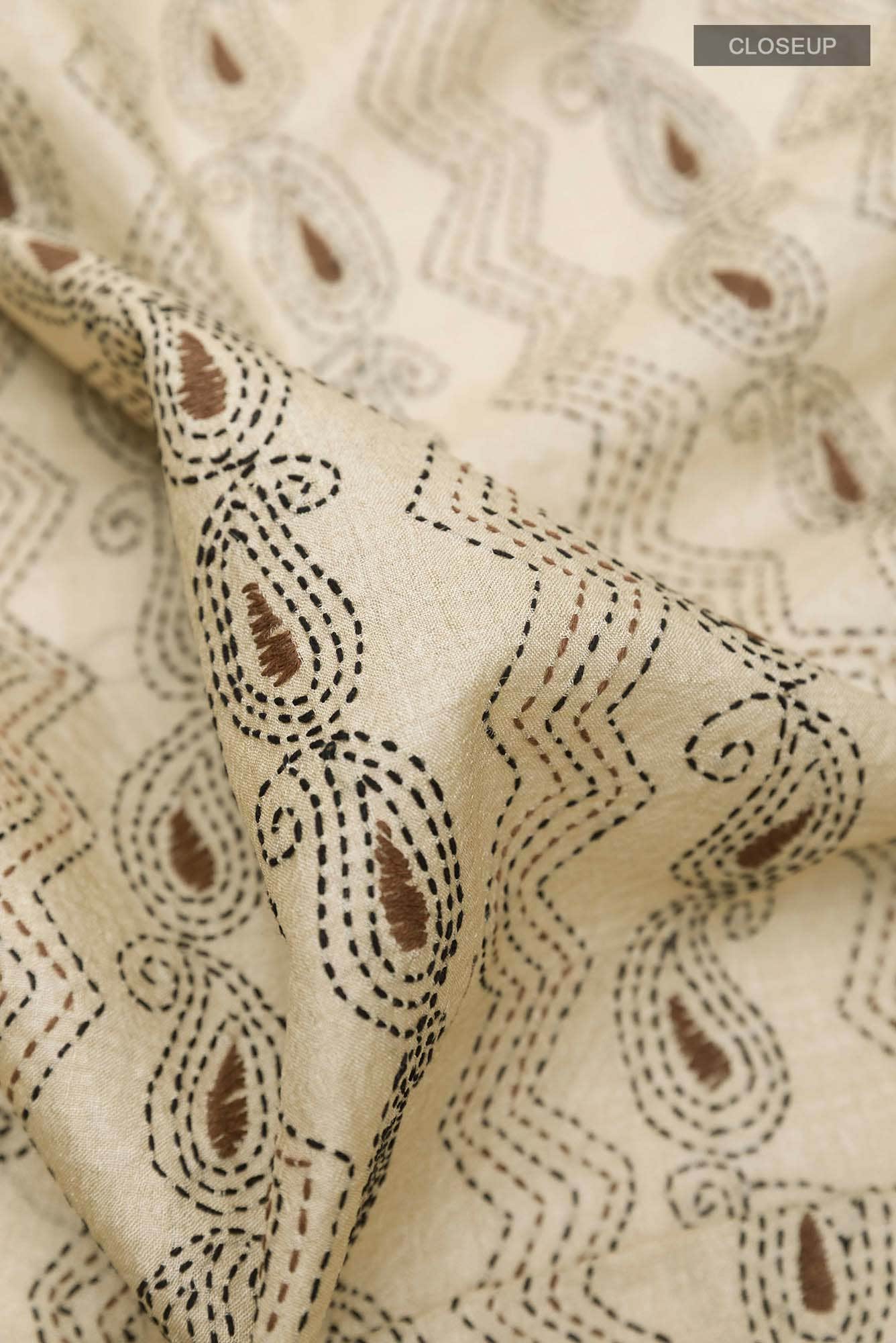 Beige Tussar Silk Saree