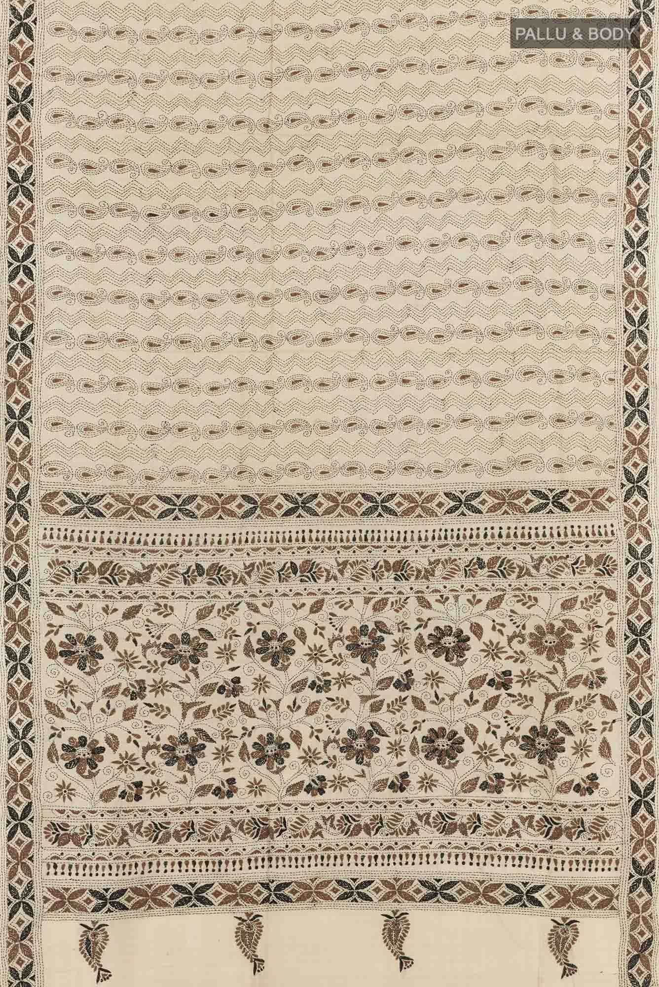 Beige Tussar Silk Saree