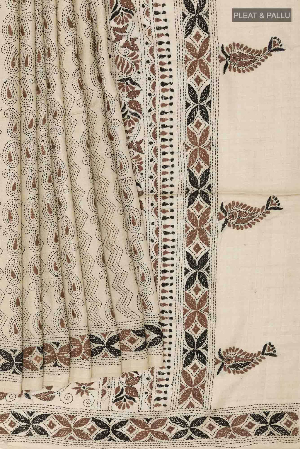 Beige Tussar Silk Saree