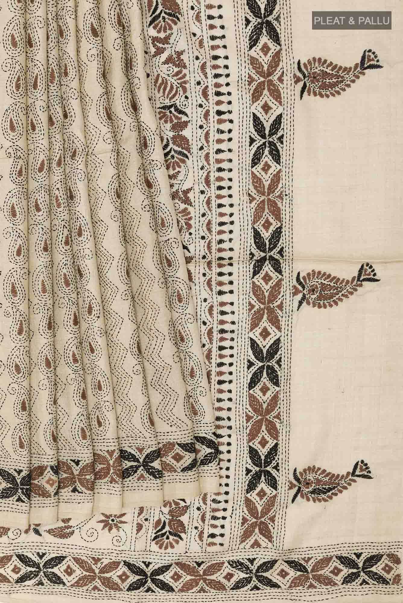 Beige Tussar Silk Saree