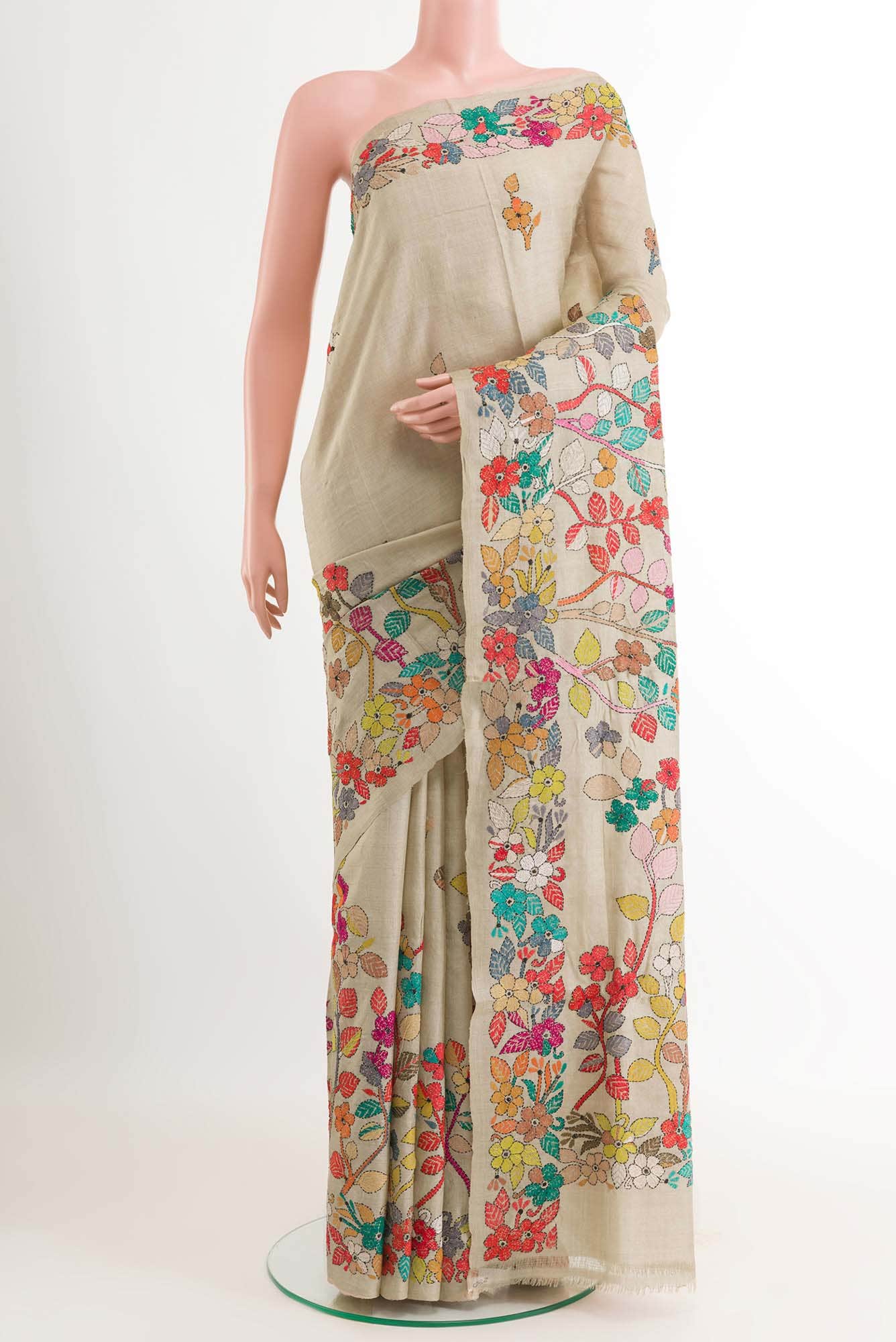 Beige Tussar Saree