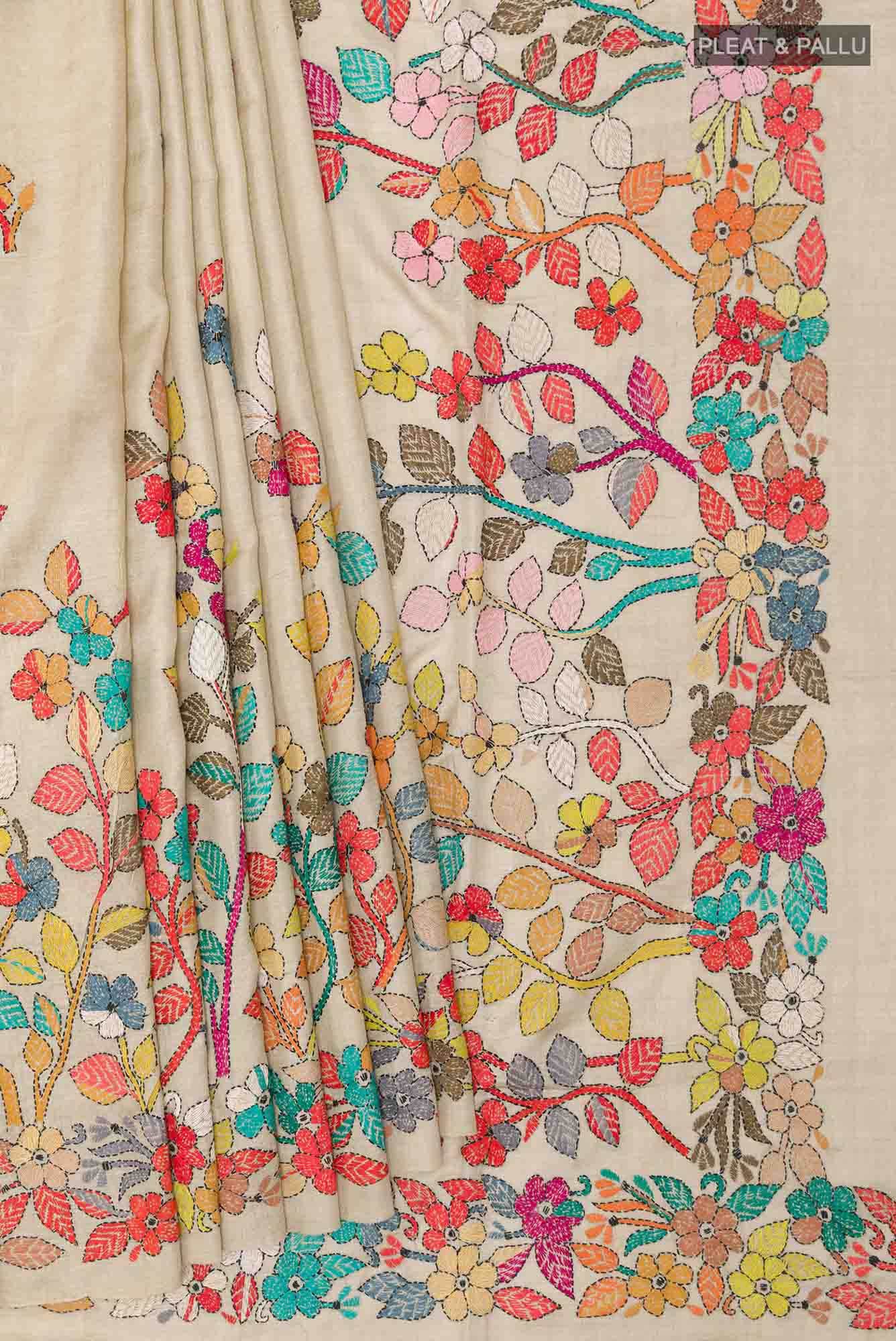 Beige Tussar Saree
