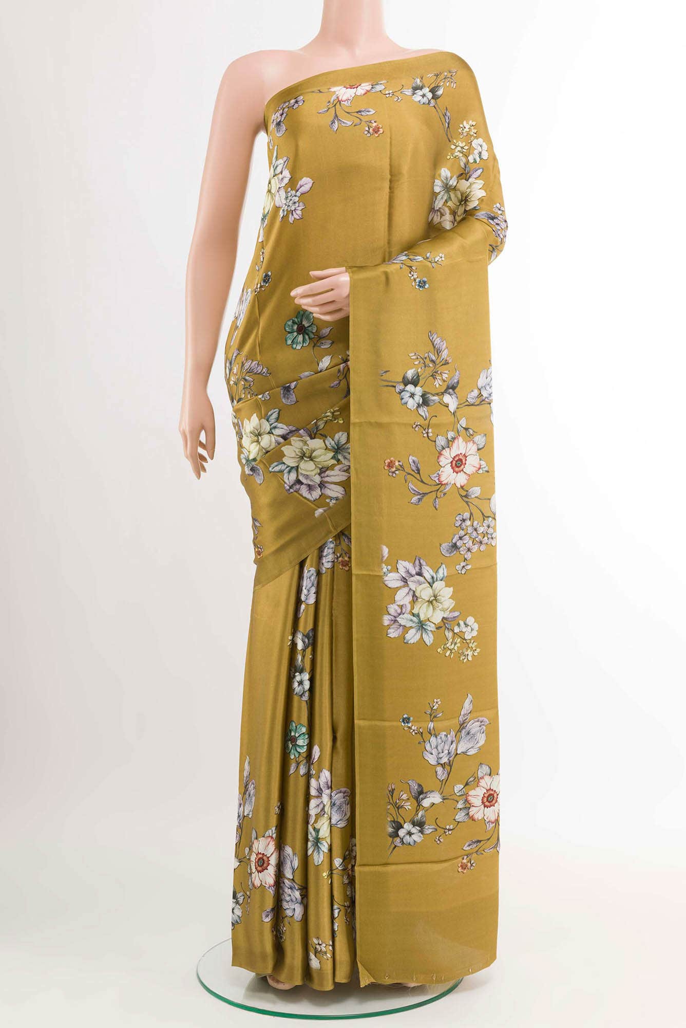 Golden Satin Silk Saree