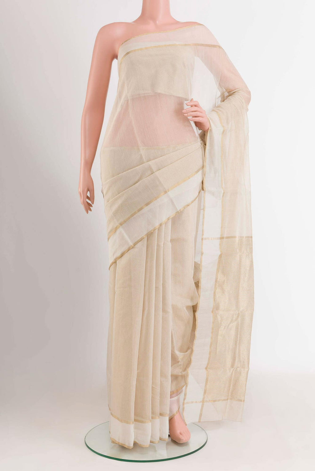 Off White Blended Chanderi Silk Cotton Saree