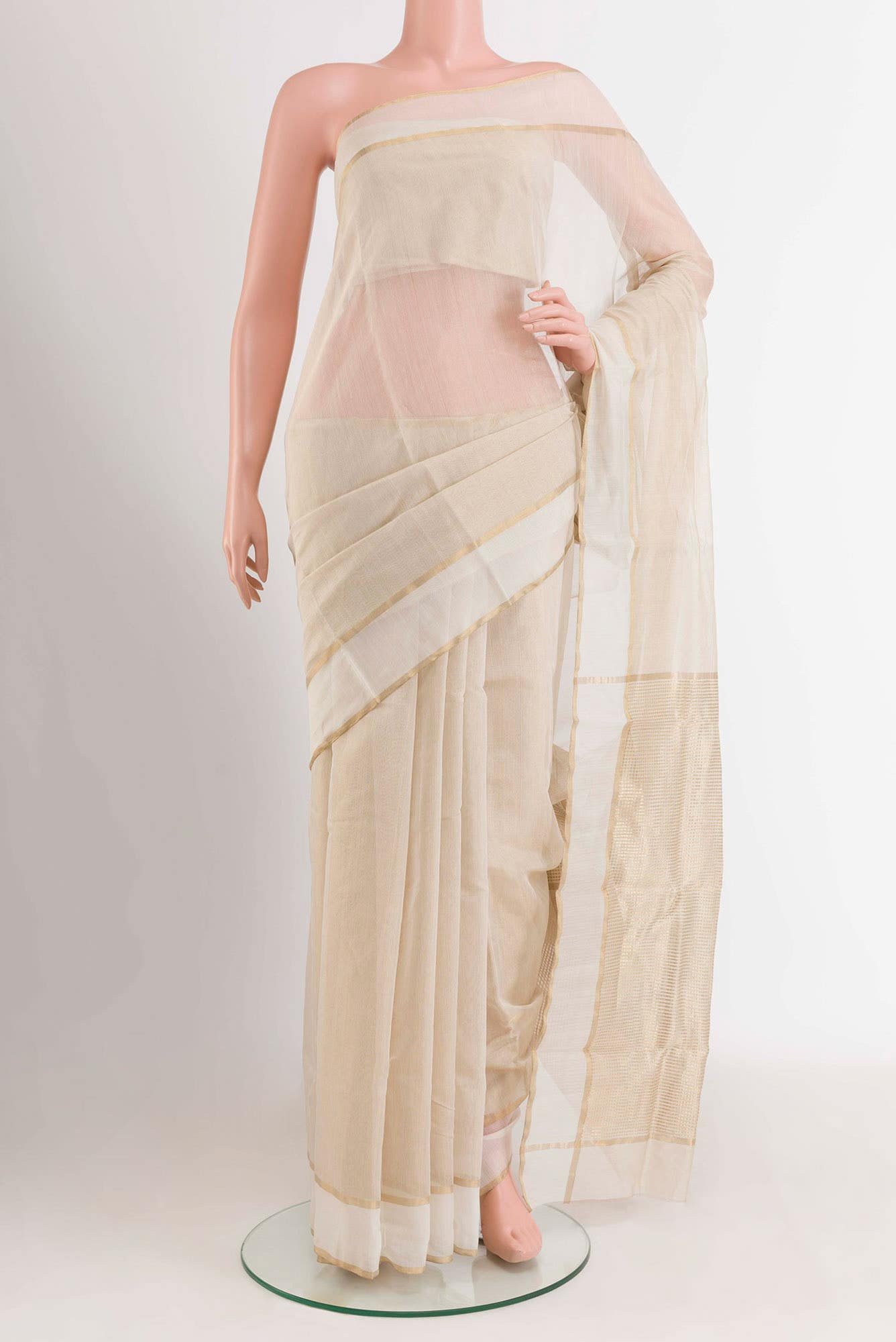 Off White Blended Chanderi Silk Cotton Saree