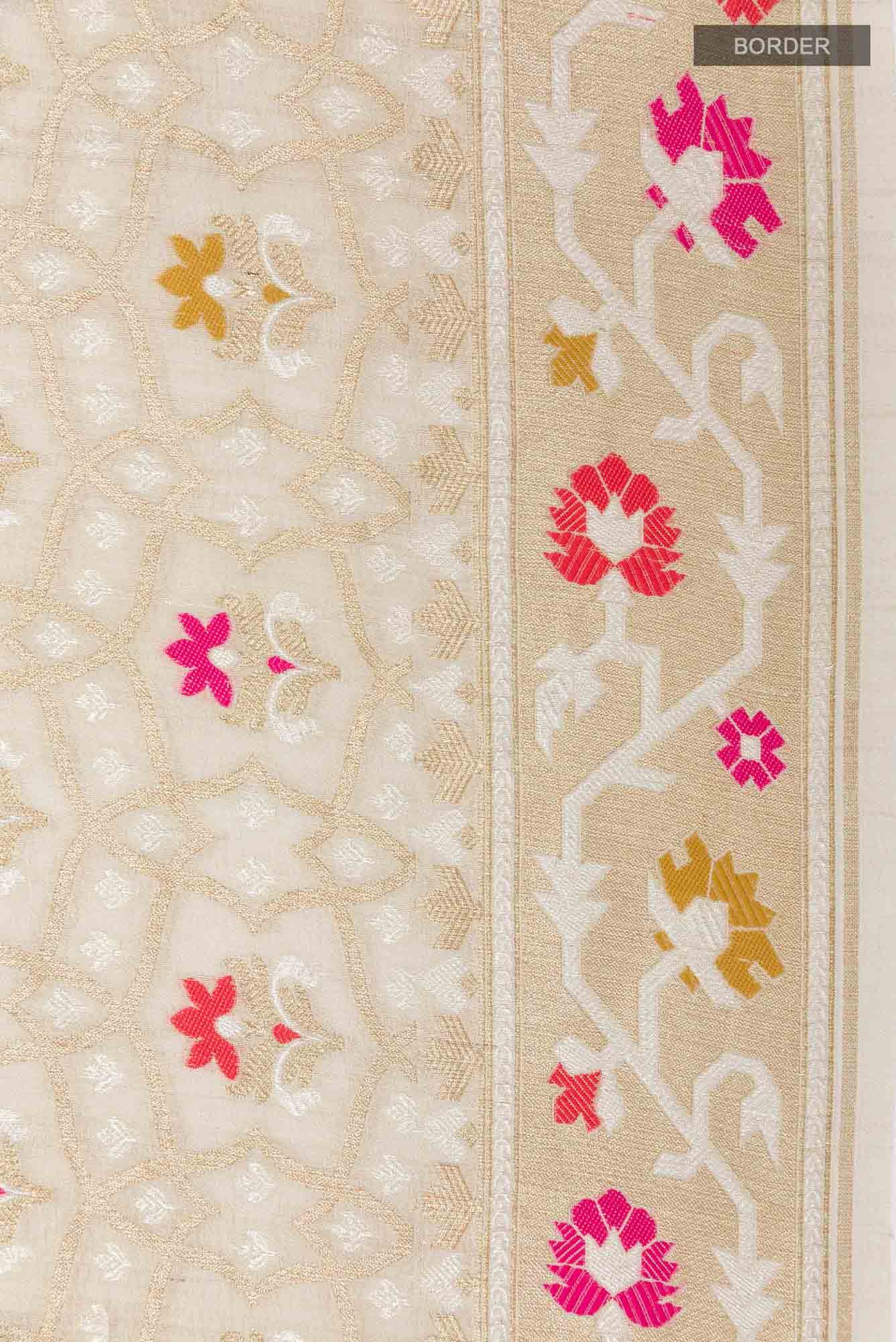 Off White Banarasi Tussar Silk Saree