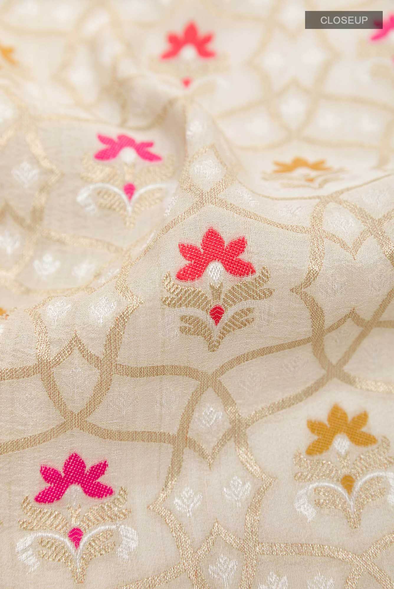 Off White Banarasi Tussar Silk Saree