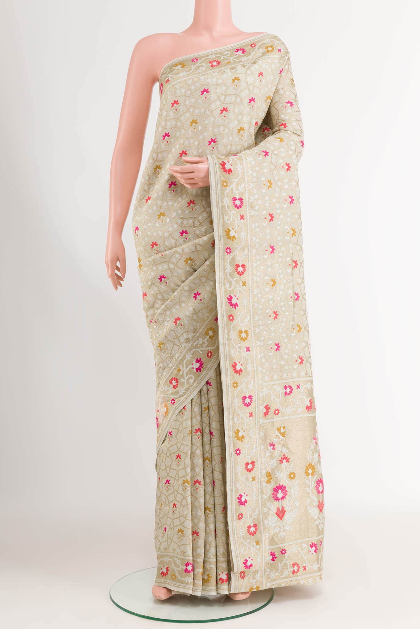 Off White Banarasi Tussar Silk Saree