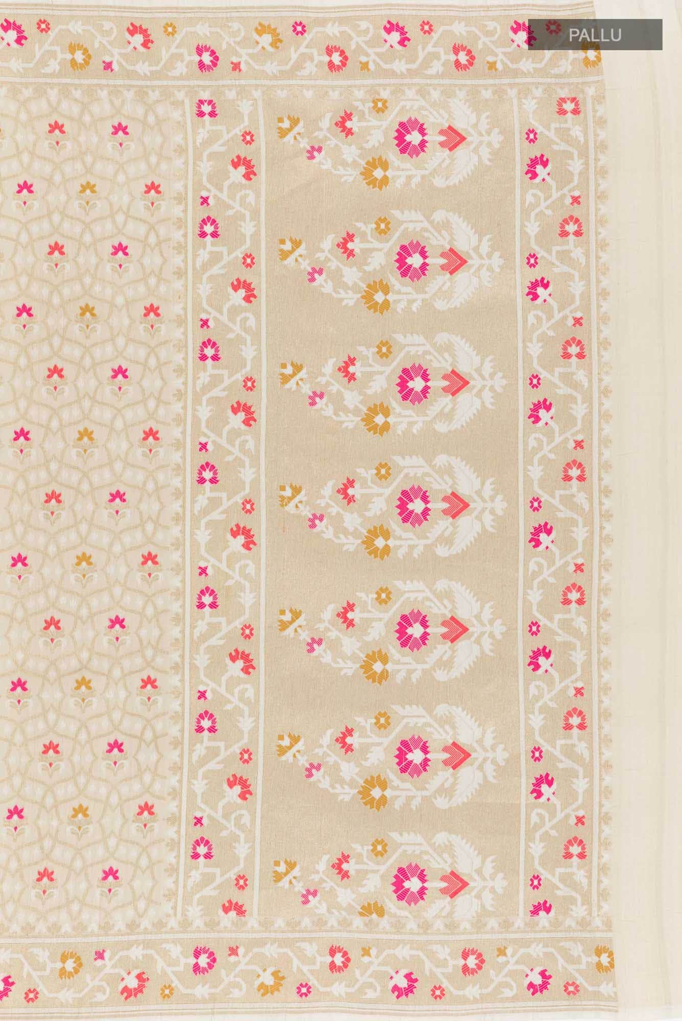 Off White Banarasi Tussar Silk Saree