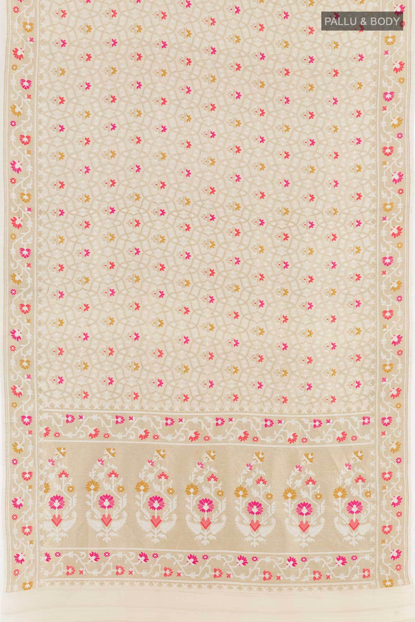 Off White Banarasi Tussar Silk Saree