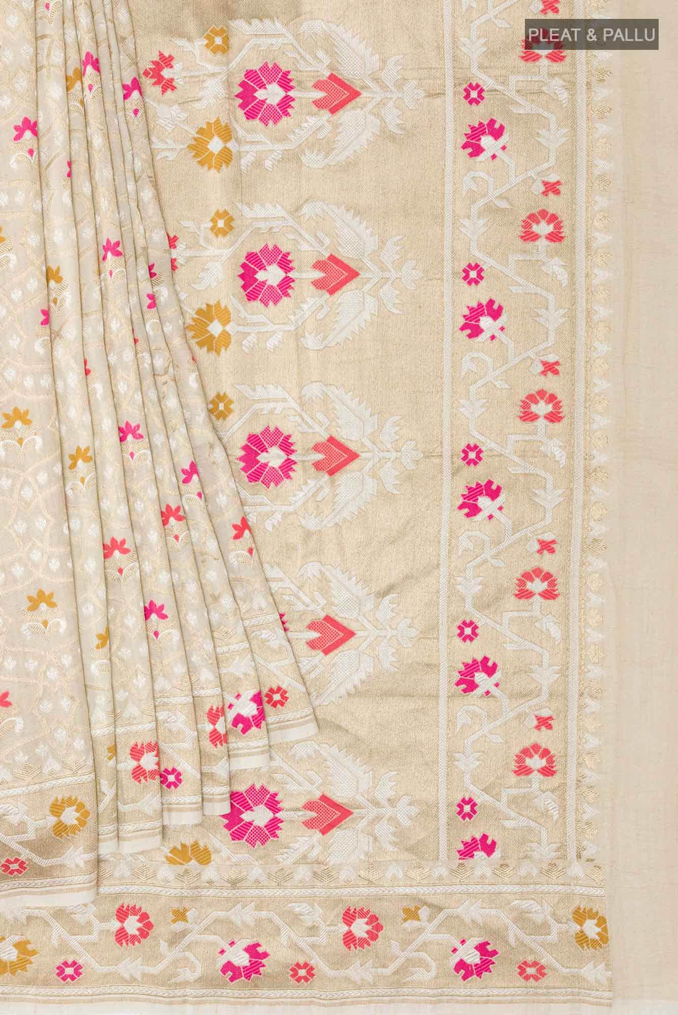 Off White Banarasi Tussar Silk Saree