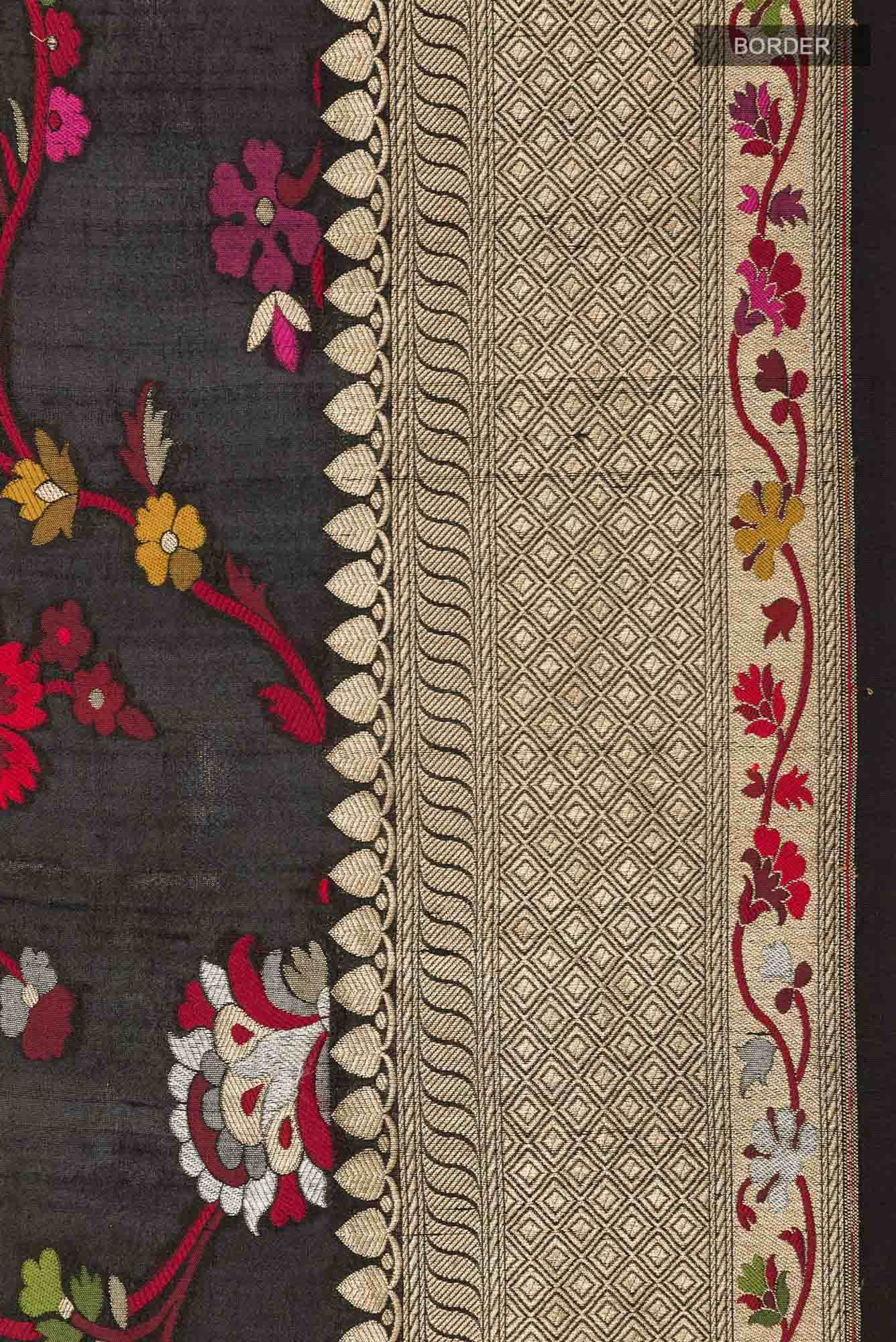 Black Banarasi Tussar Silk Saree
