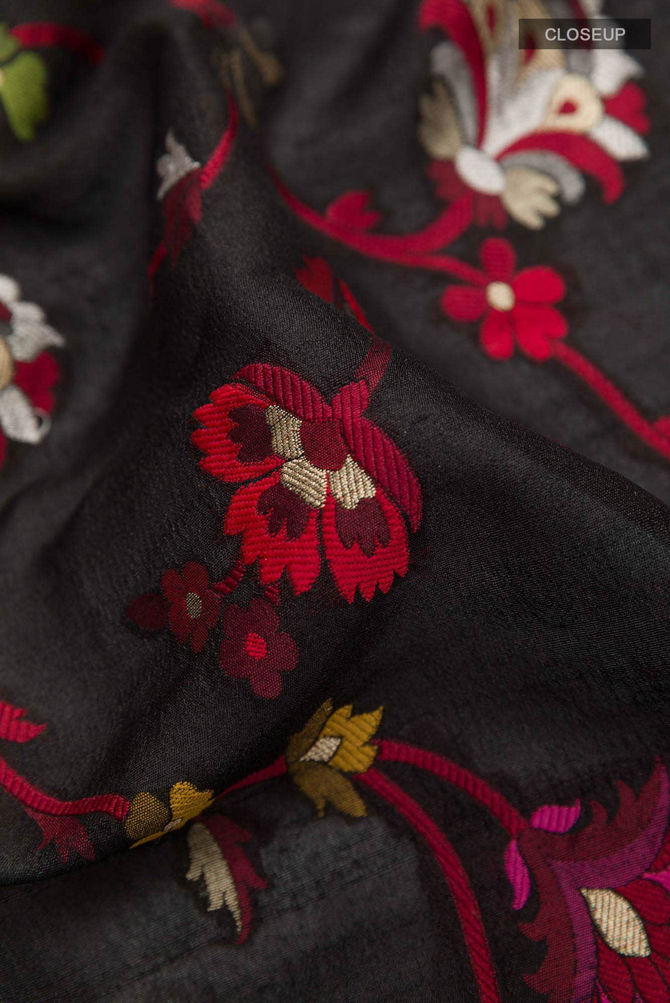 Black Banarasi Tussar Silk Saree