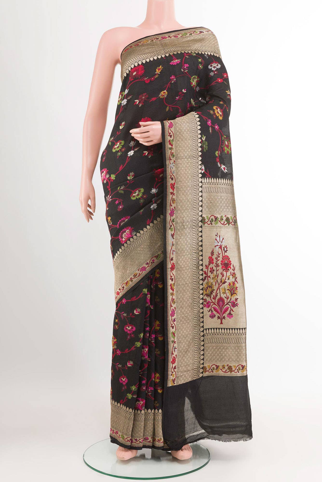 Black Banarasi Tussar Silk Saree
