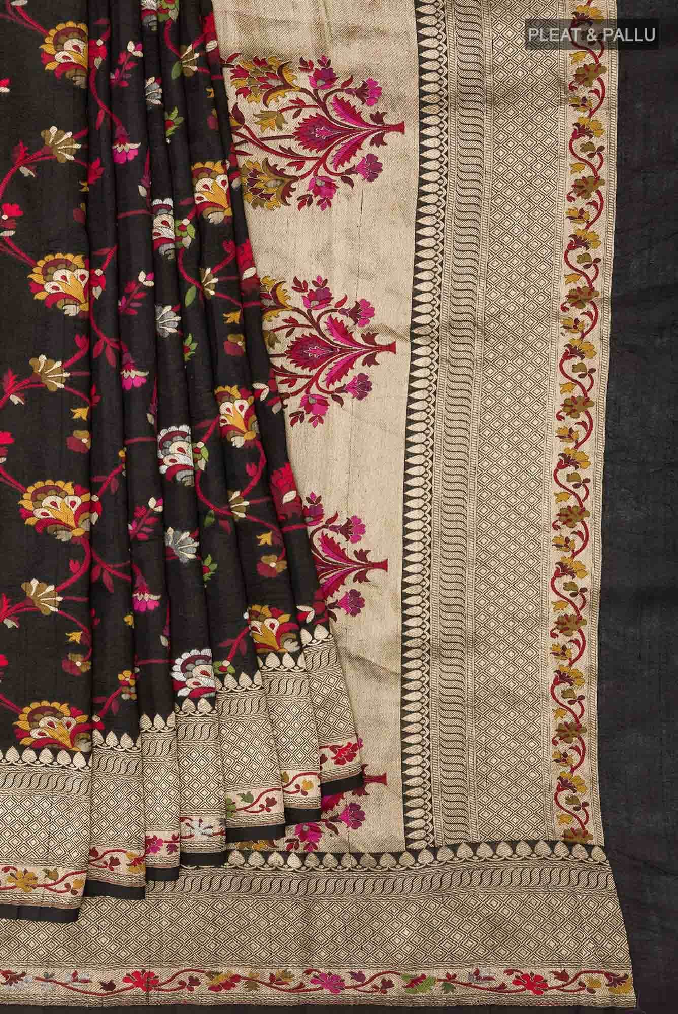 Black Banarasi Tussar Silk Saree