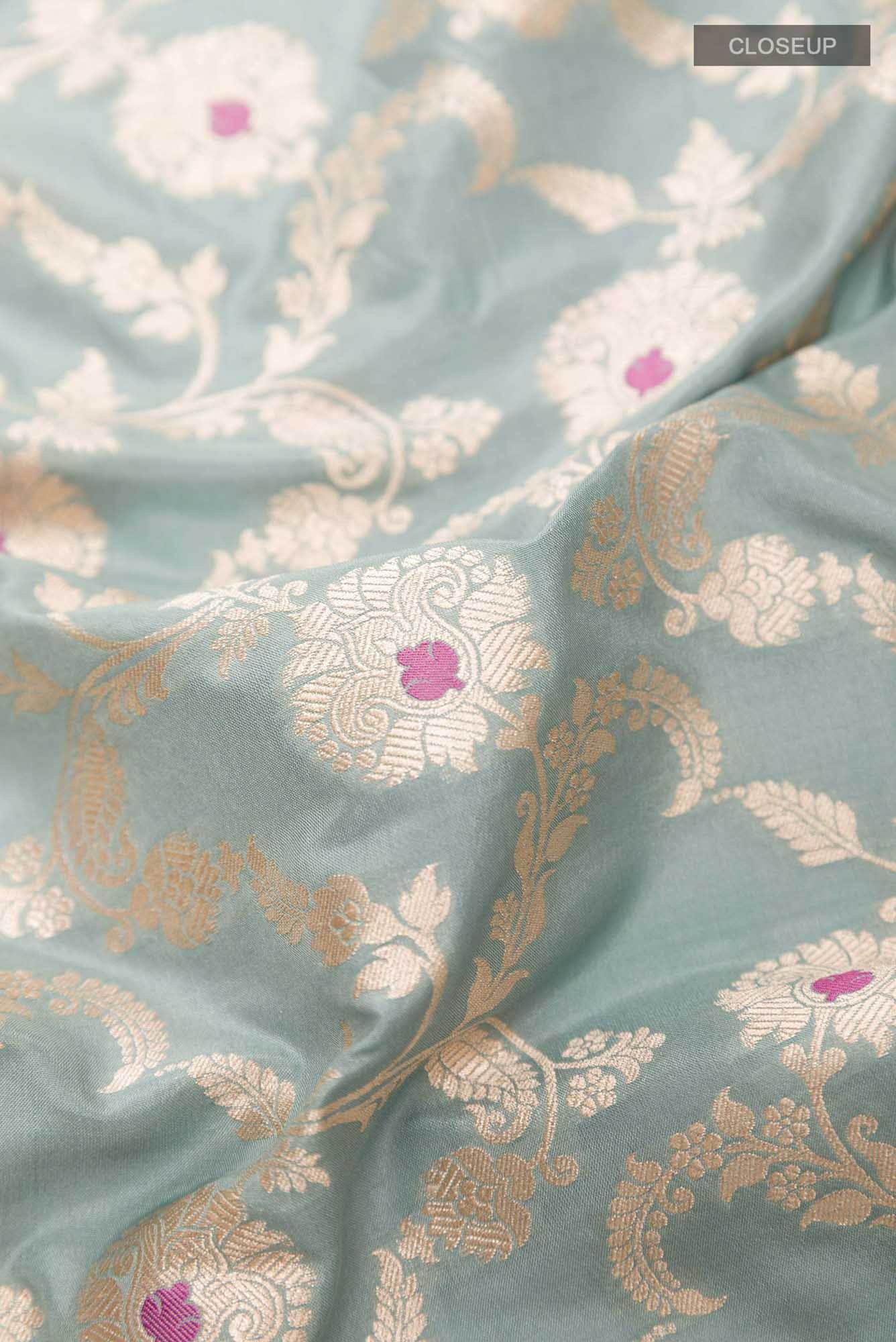 Blue Grey Banarasi Silk Saree