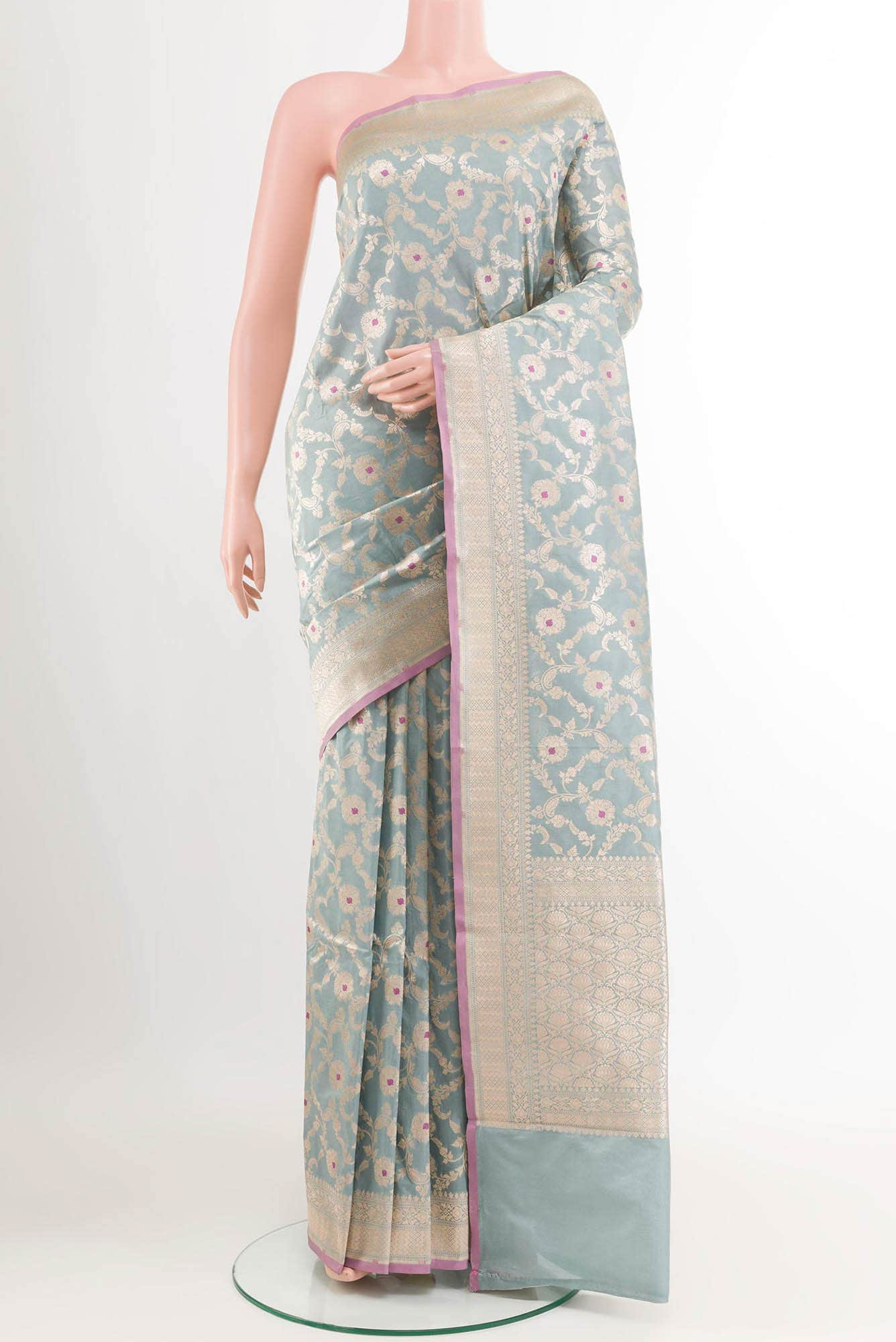 Blue Grey Banarasi Silk Saree