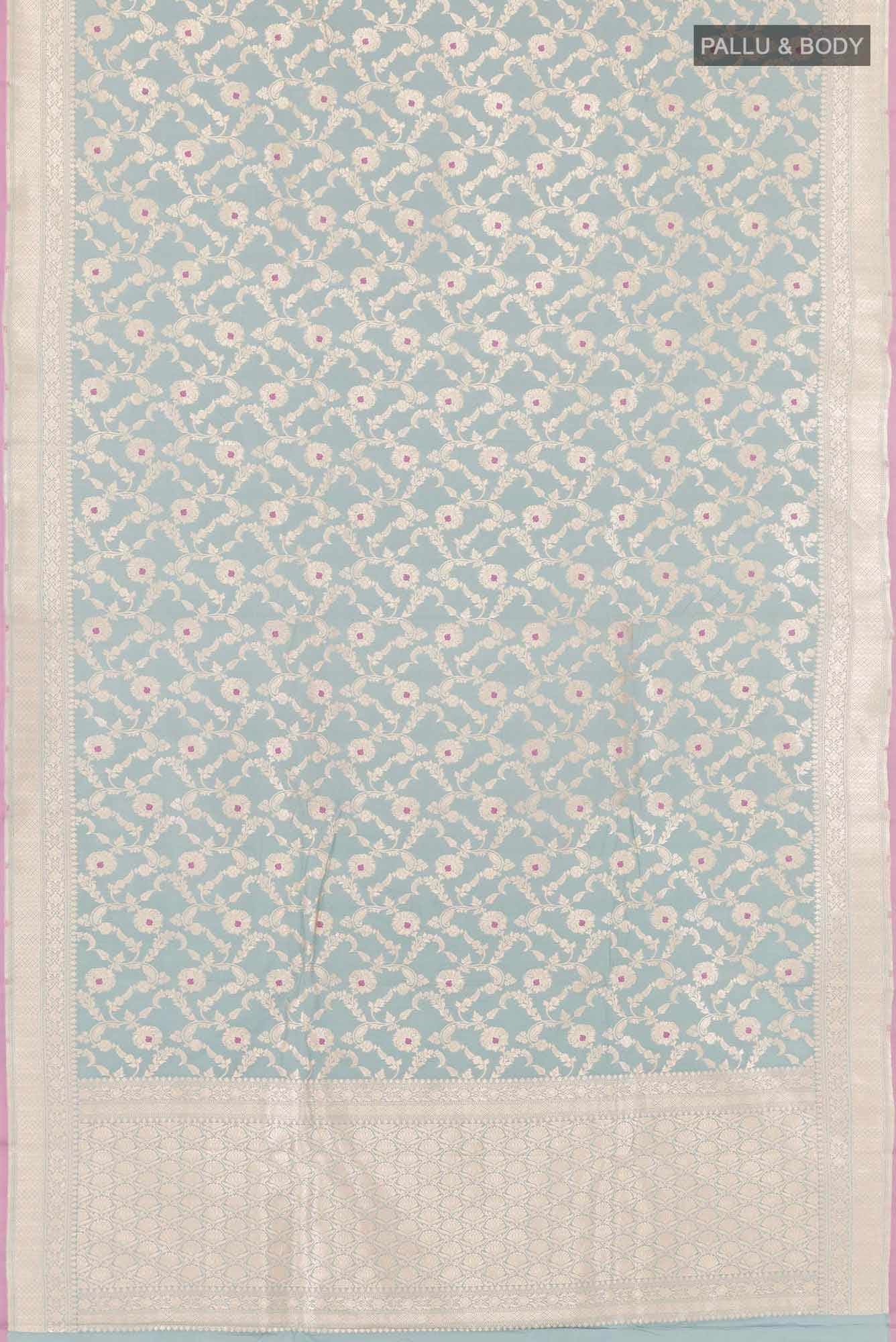 Blue Grey Banarasi Silk Saree