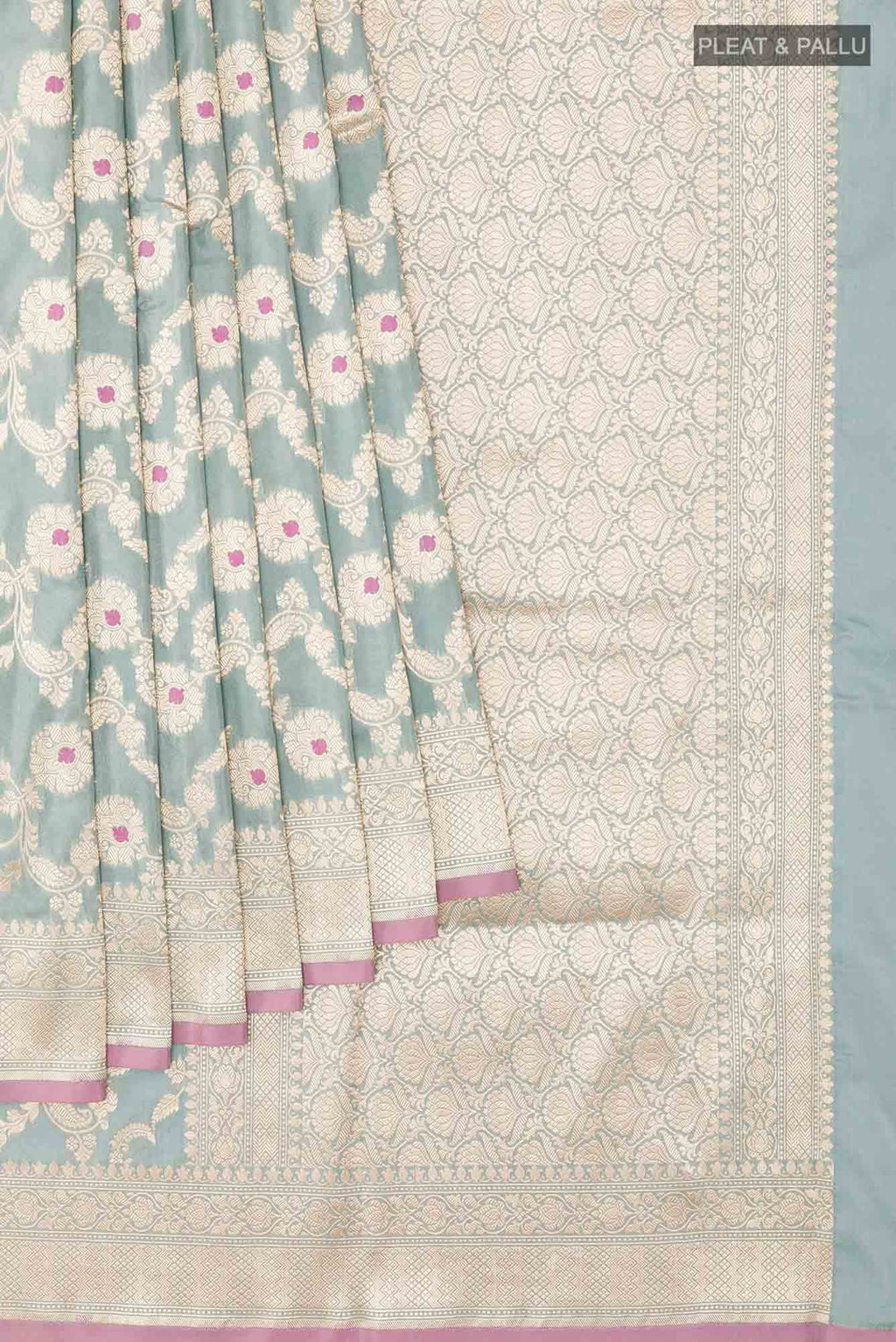 Blue Grey Banarasi Silk Saree