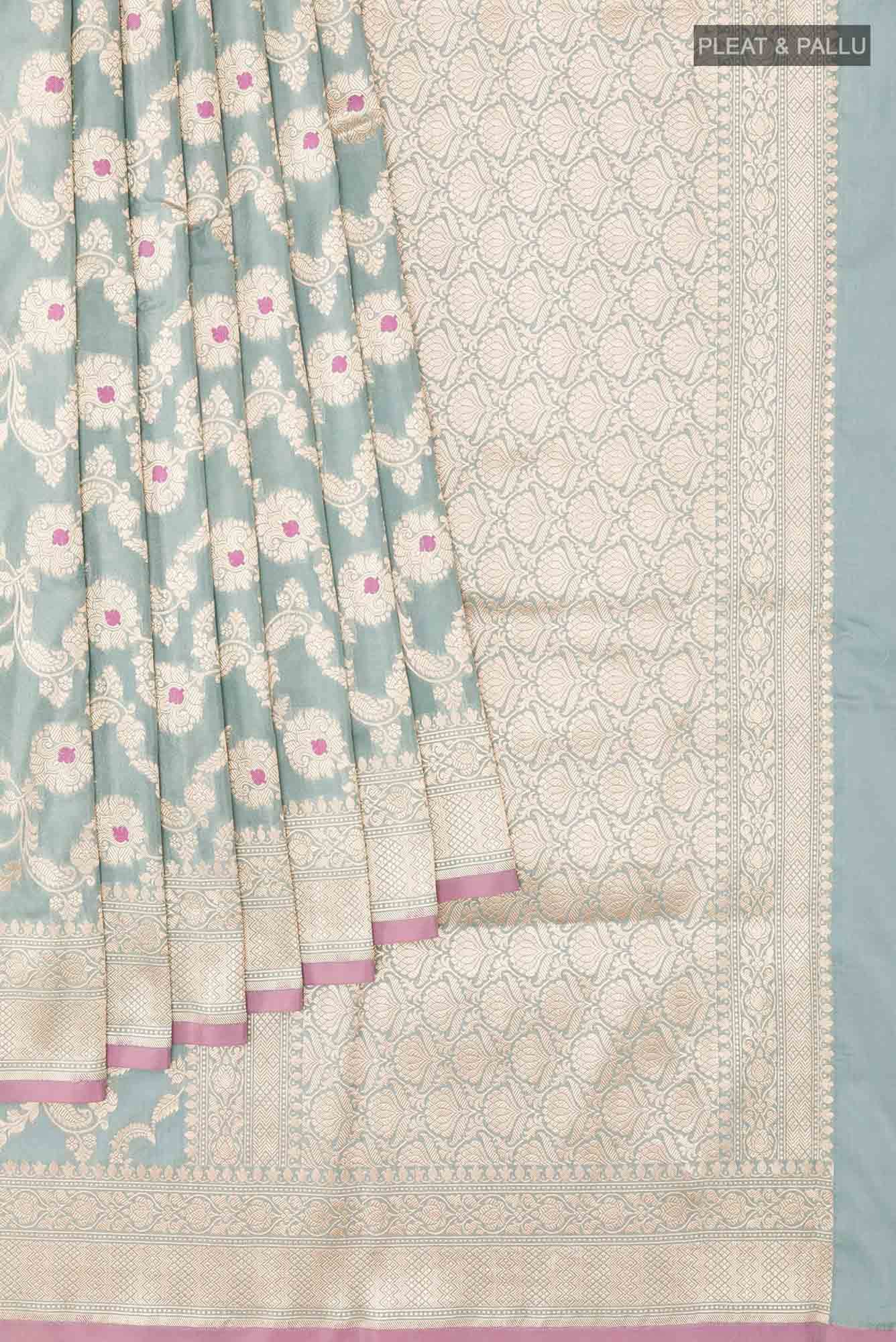 Blue Grey Banarasi Silk Saree