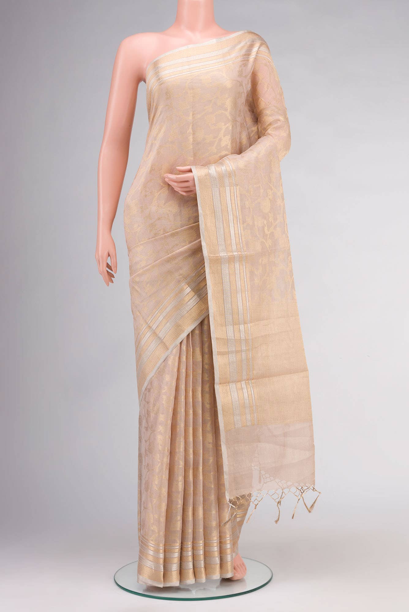 Rose Gold Banarasi Silk Cotton Saree
