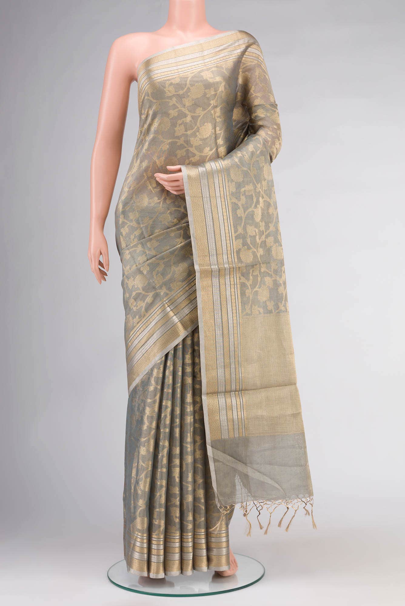 Grey Banarasi Silk Cotton Saree