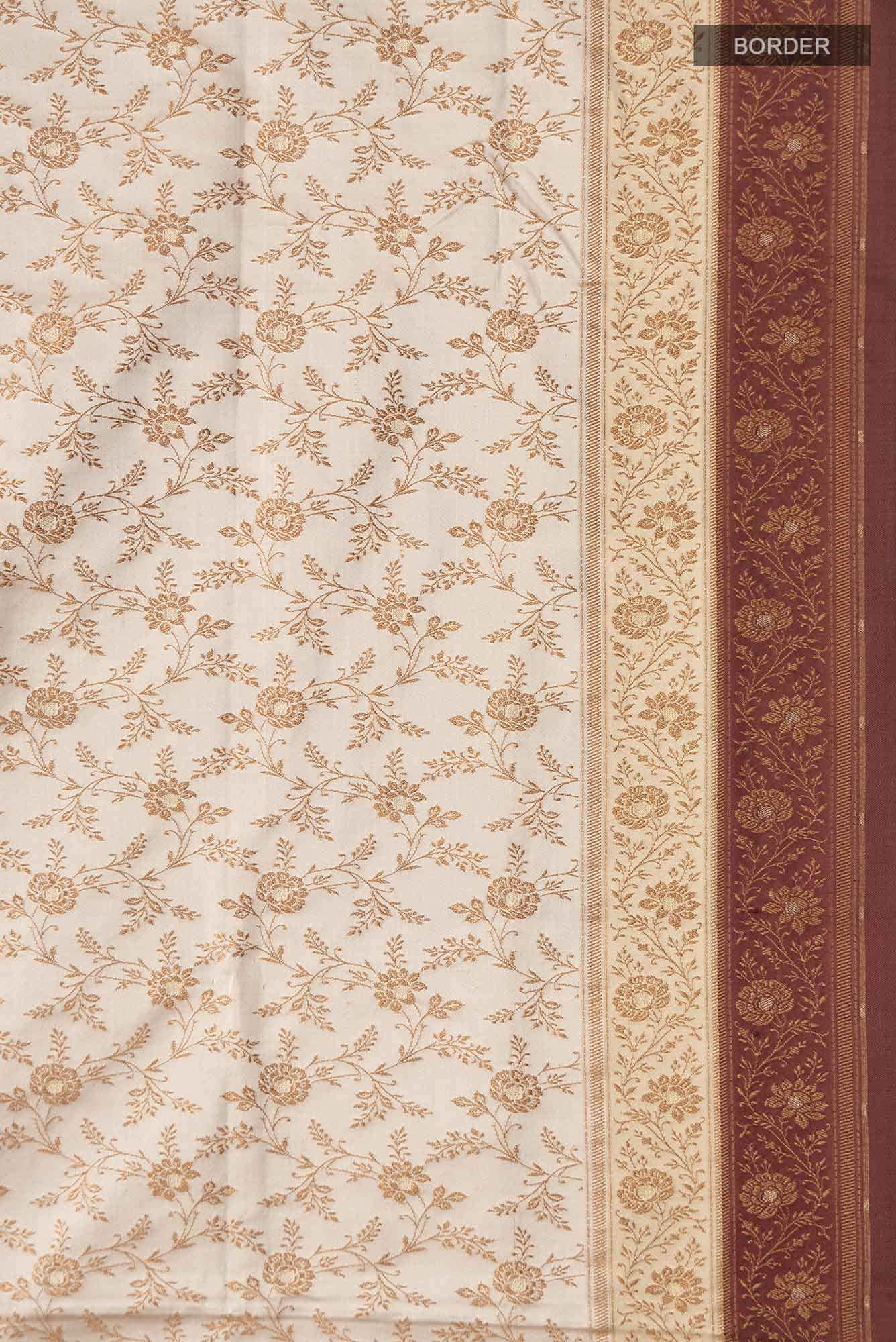 Beige Banarasi Tanchoi Silk Saree