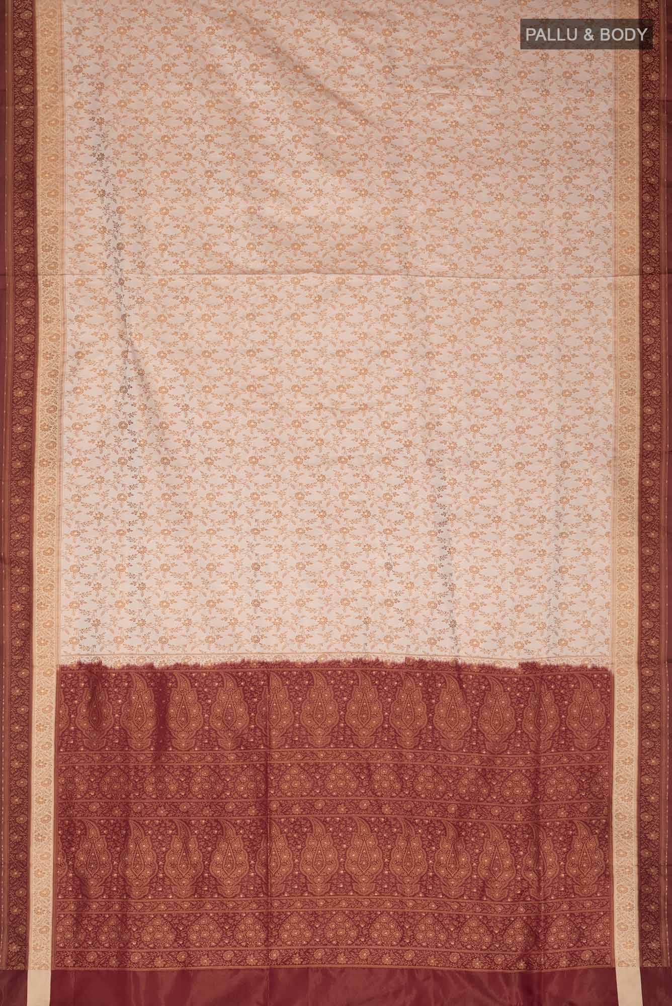 Beige Banarasi Tanchoi Silk Saree
