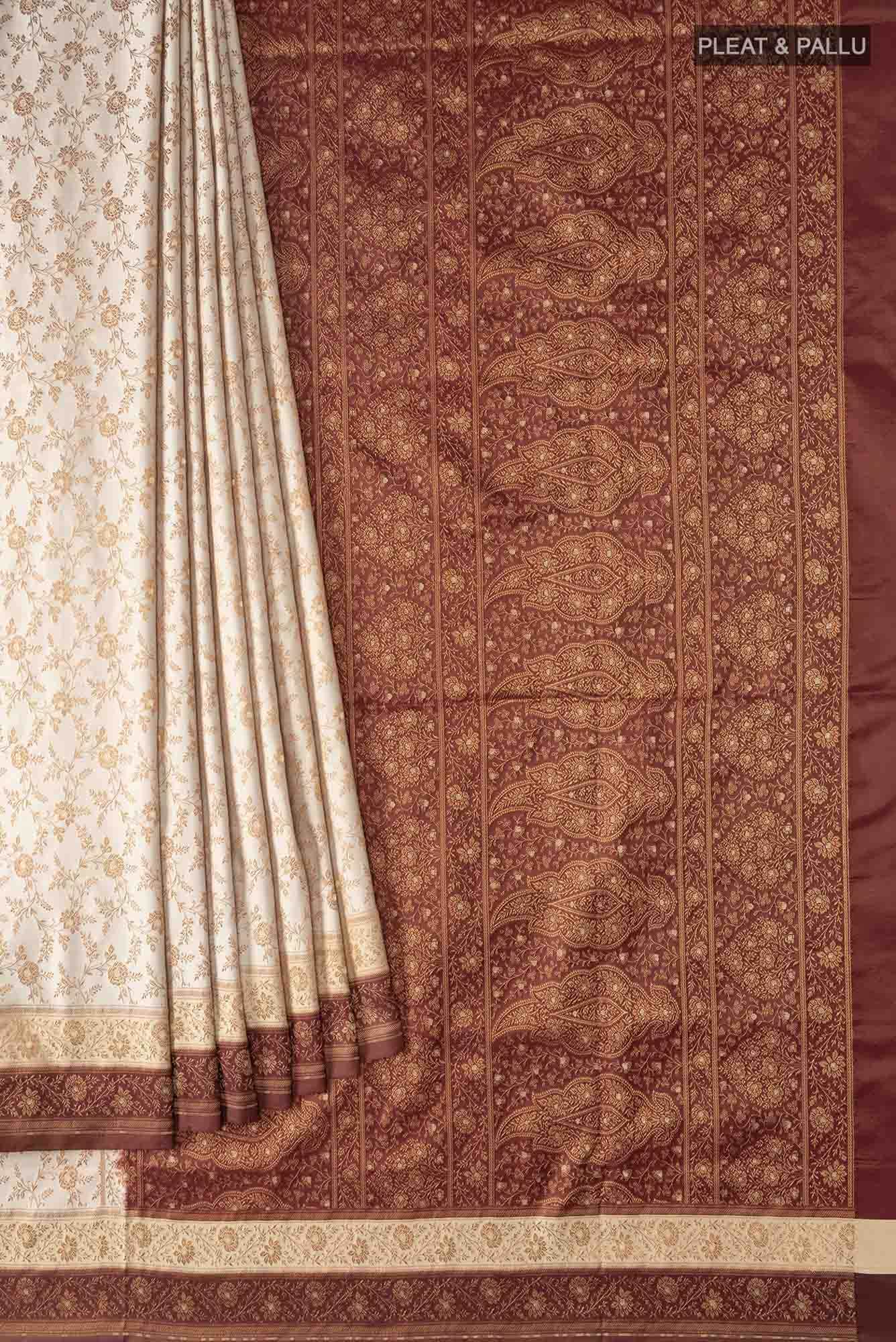 Beige Banarasi Tanchoi Silk Saree