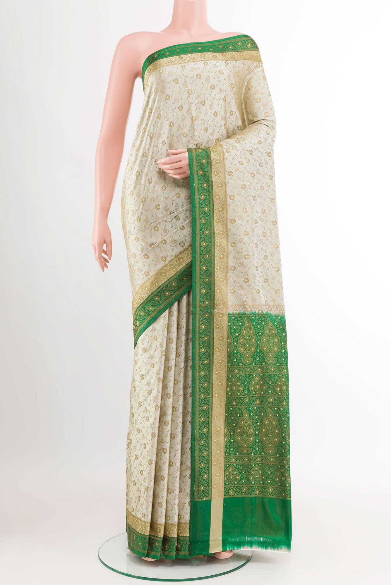 Beige Banarasi Tanchoi Silk Saree