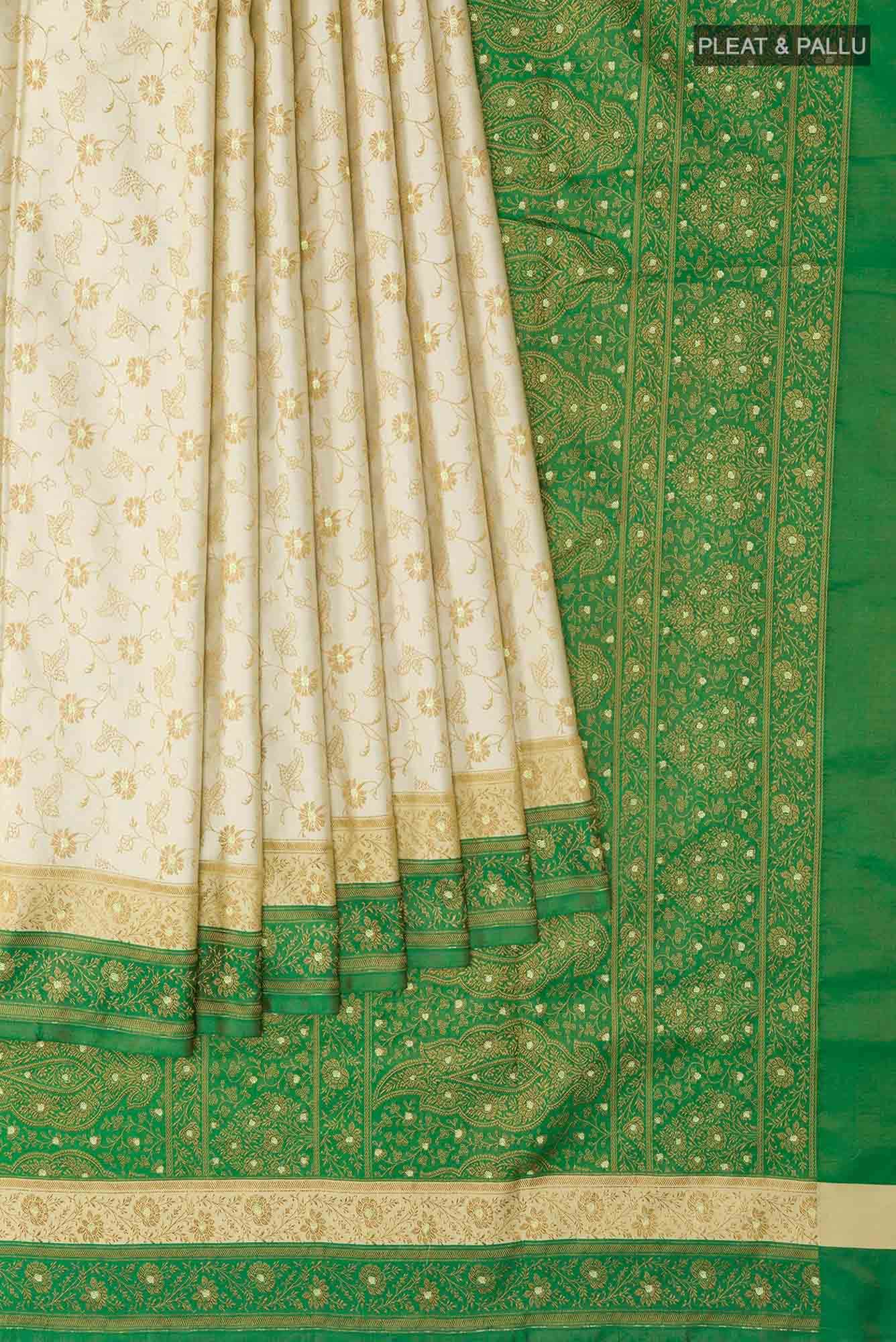 Beige Banarasi Tanchoi Silk Saree