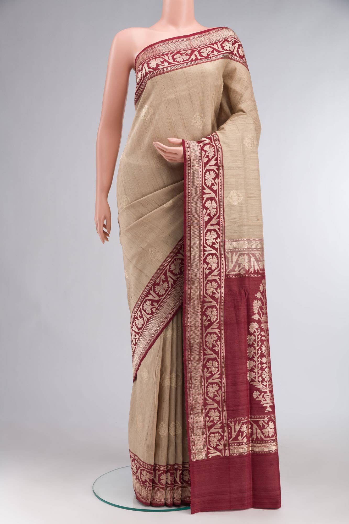 Beige Banarasi Tussar Silk Saree