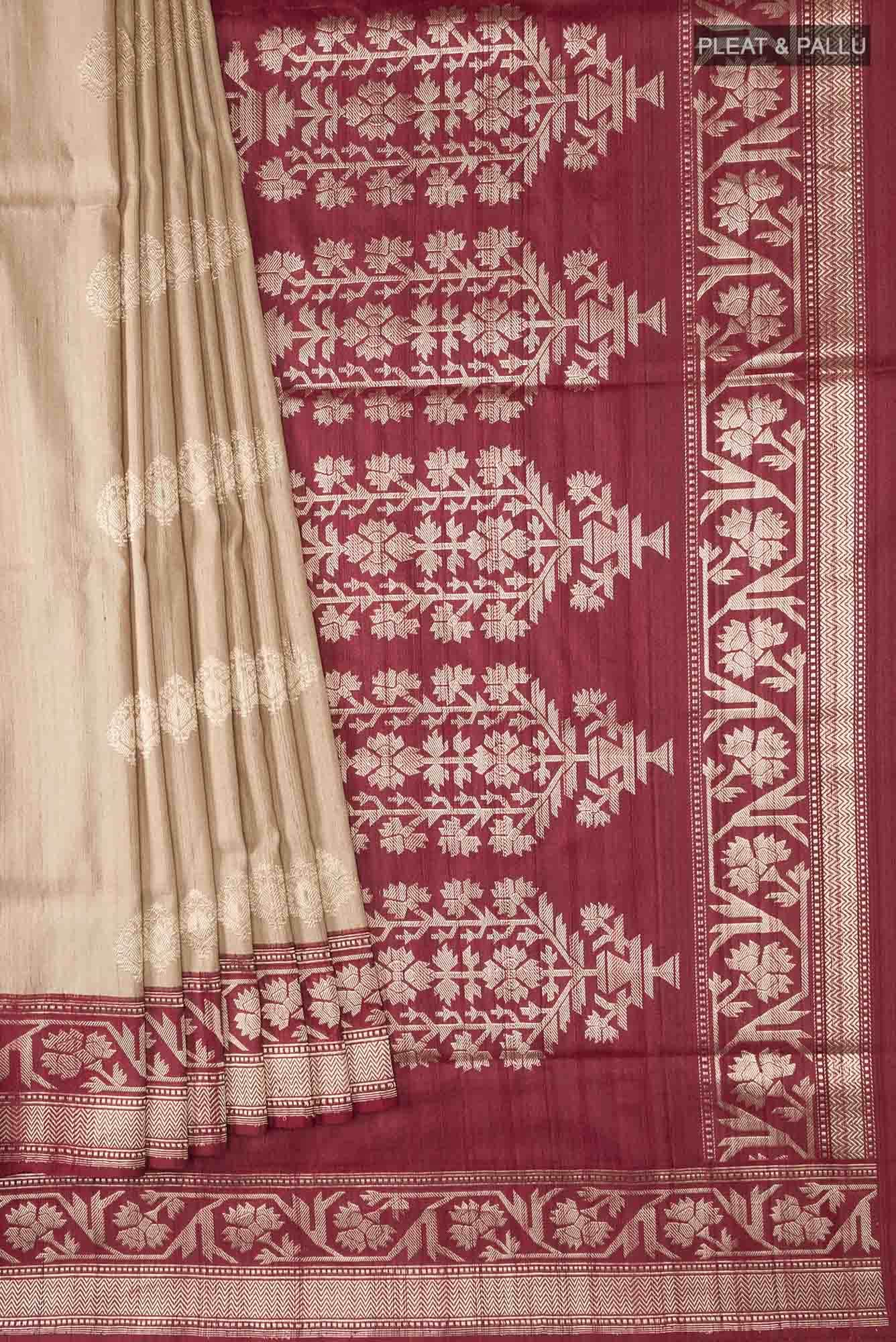 Beige Banarasi Tussar Silk Saree