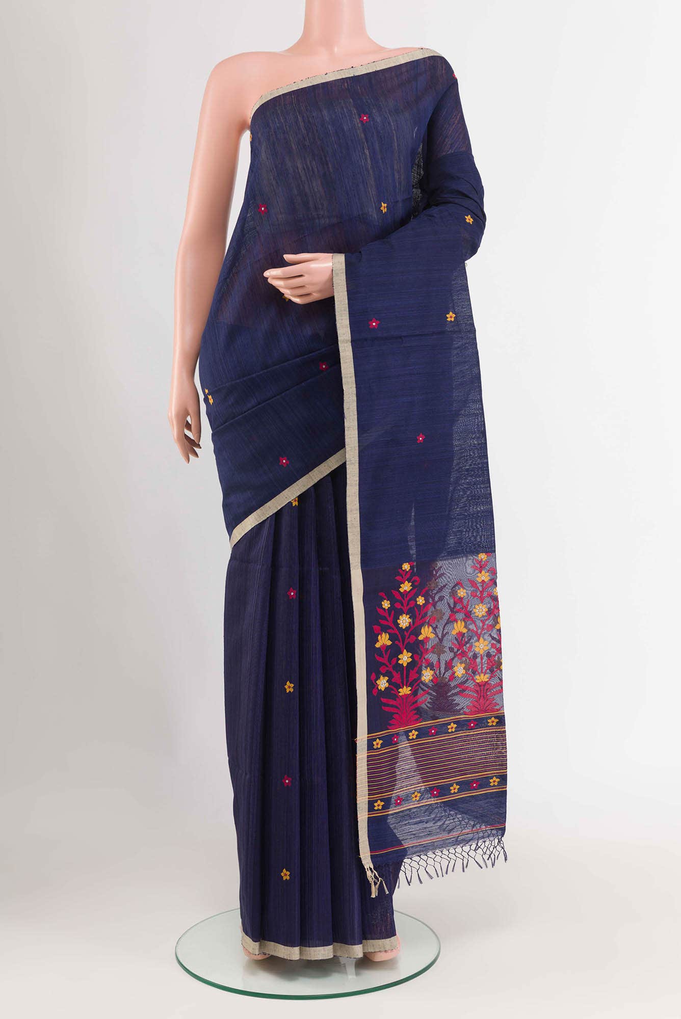 Dark Blue Raw Silk Saree