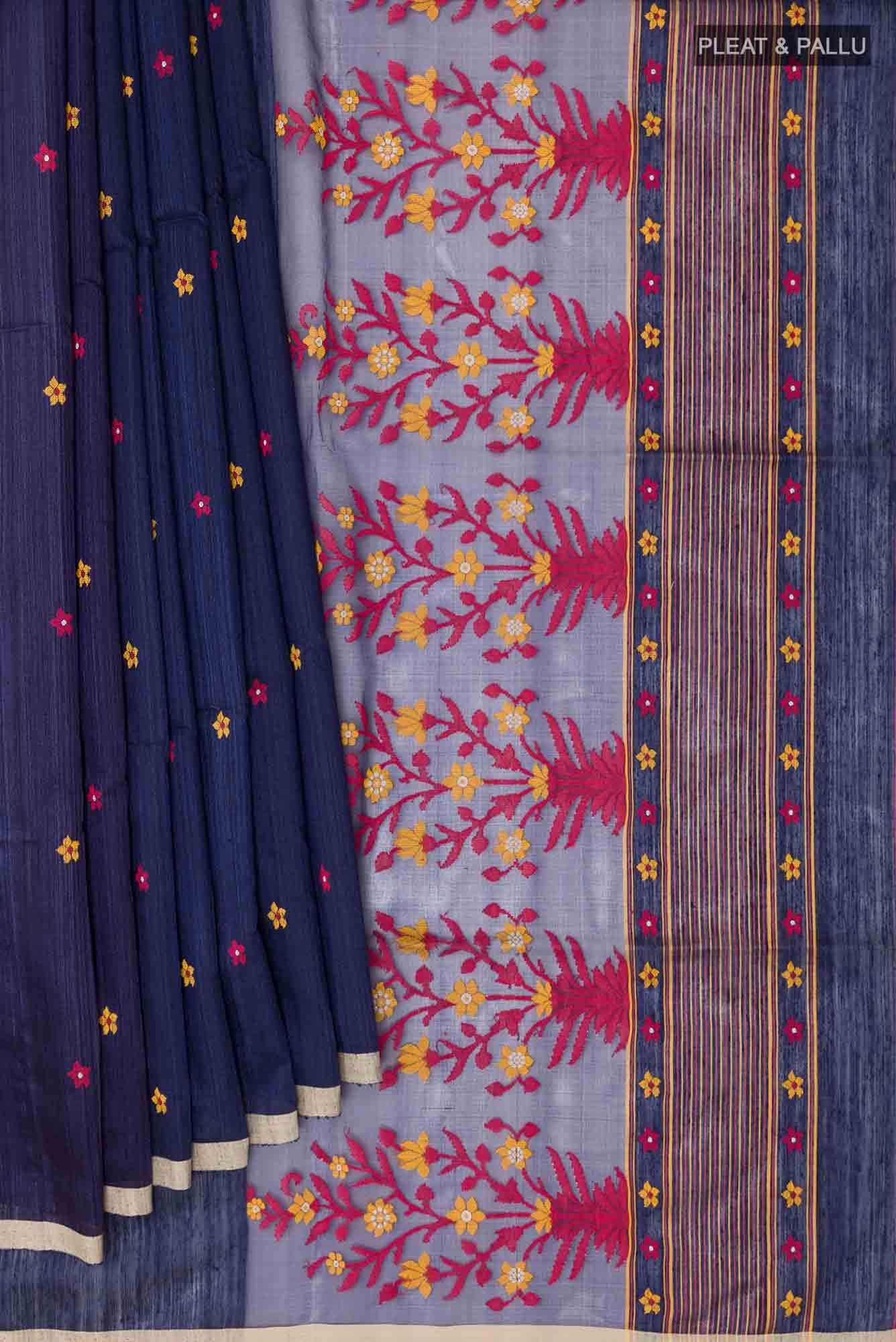 Dark Blue Raw Silk Saree