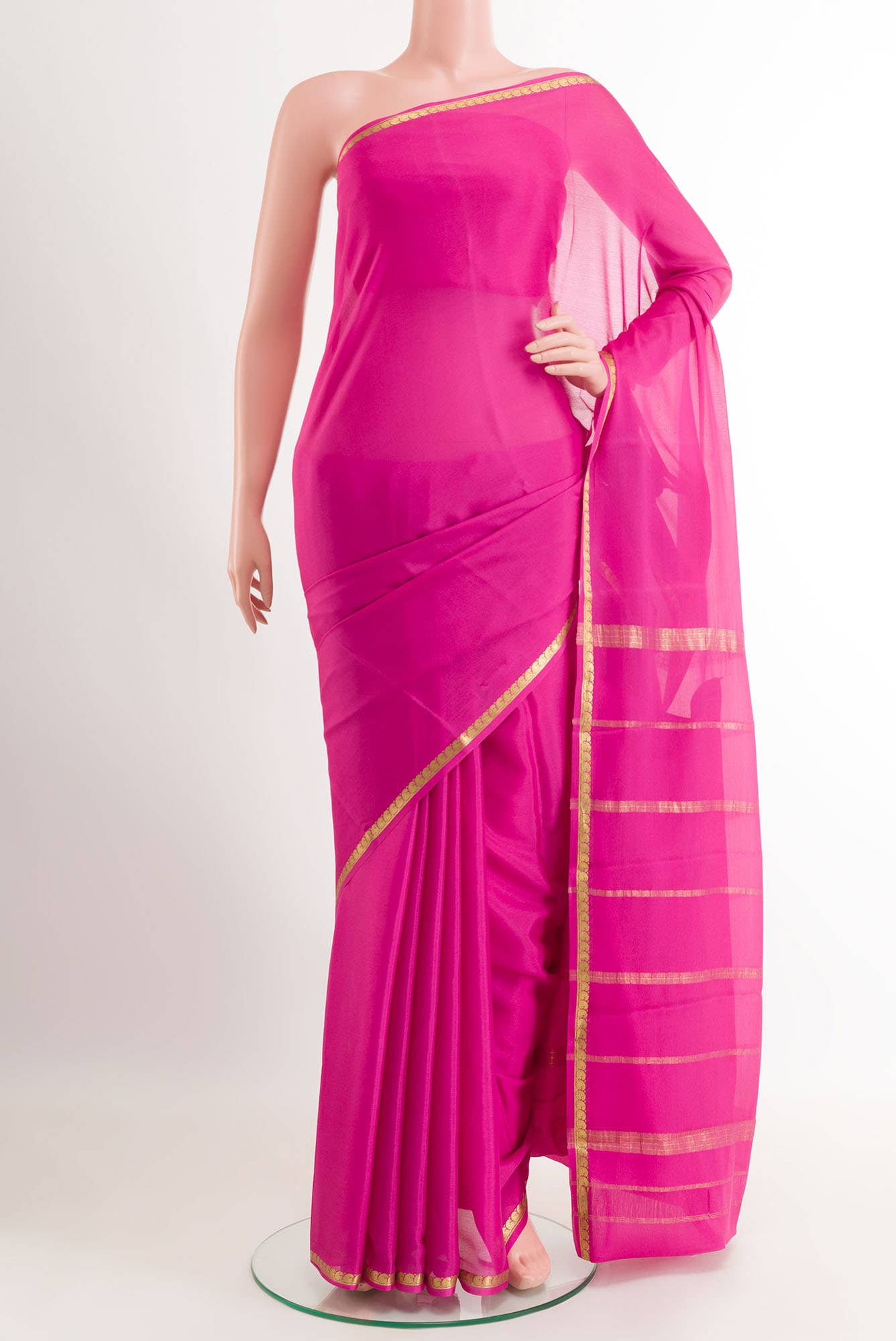 Pink Mysore Crepe Saree