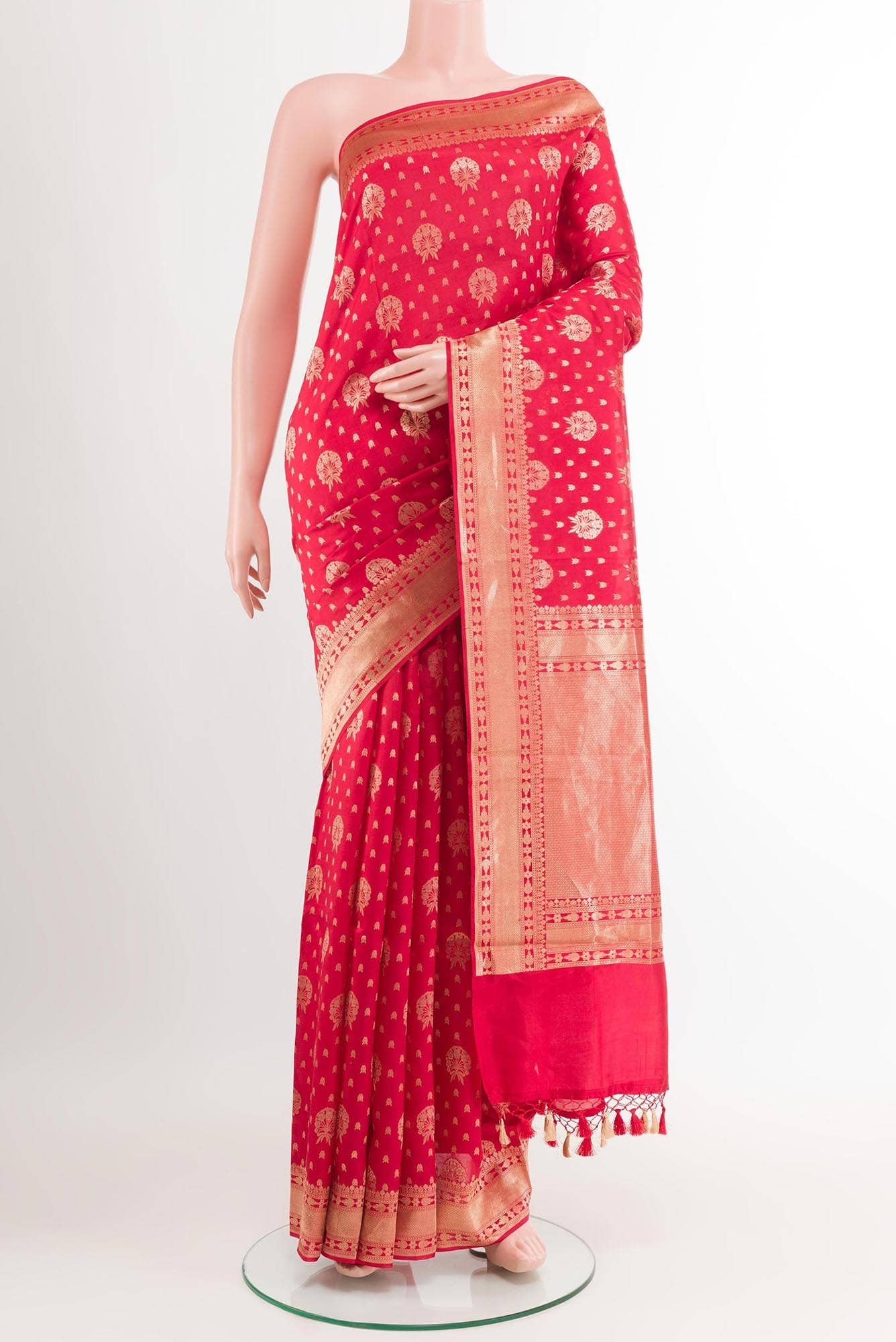 Red Banarasi Kora Silk Saree