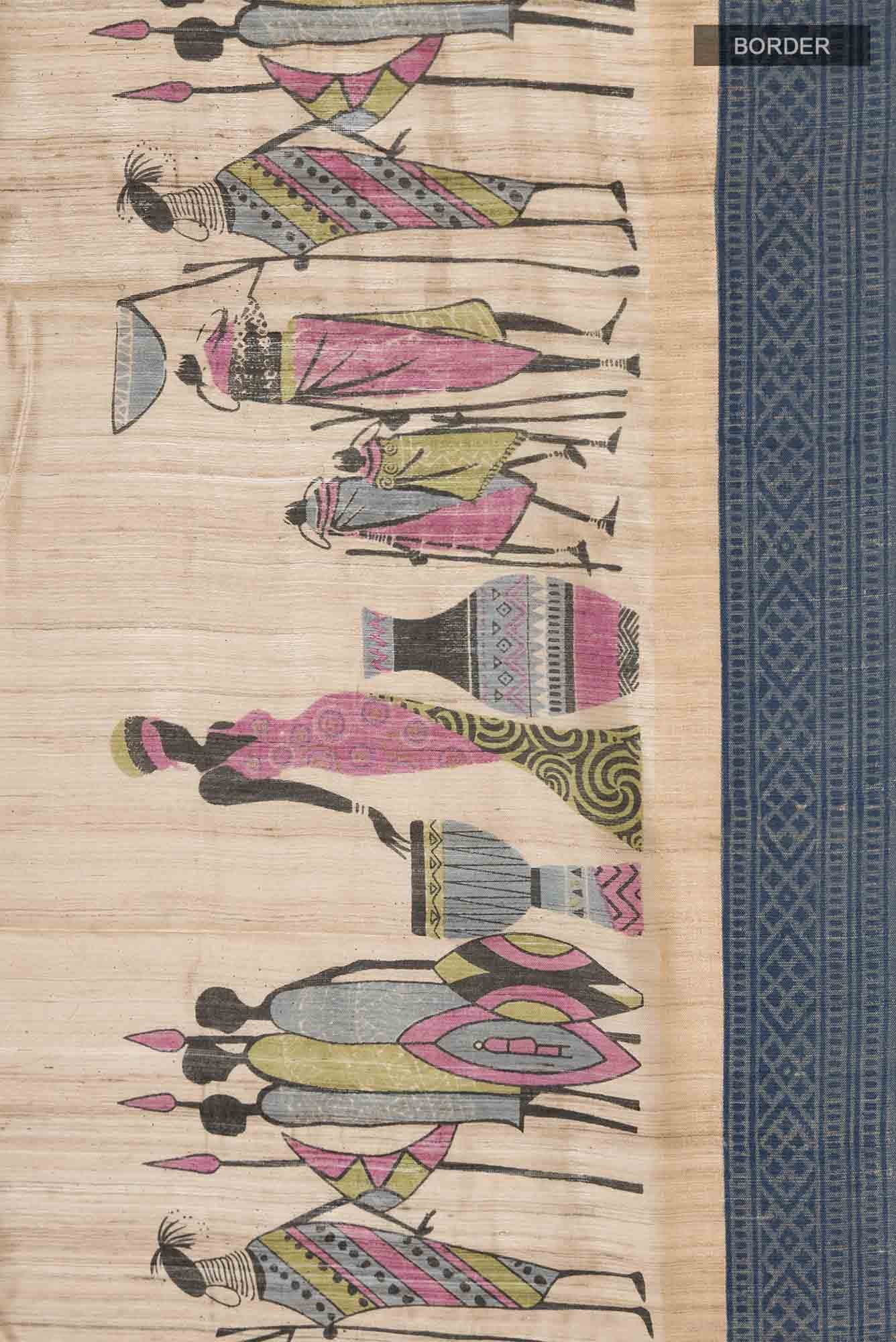 Beige Bhagalpuri Tussar Silk Saree