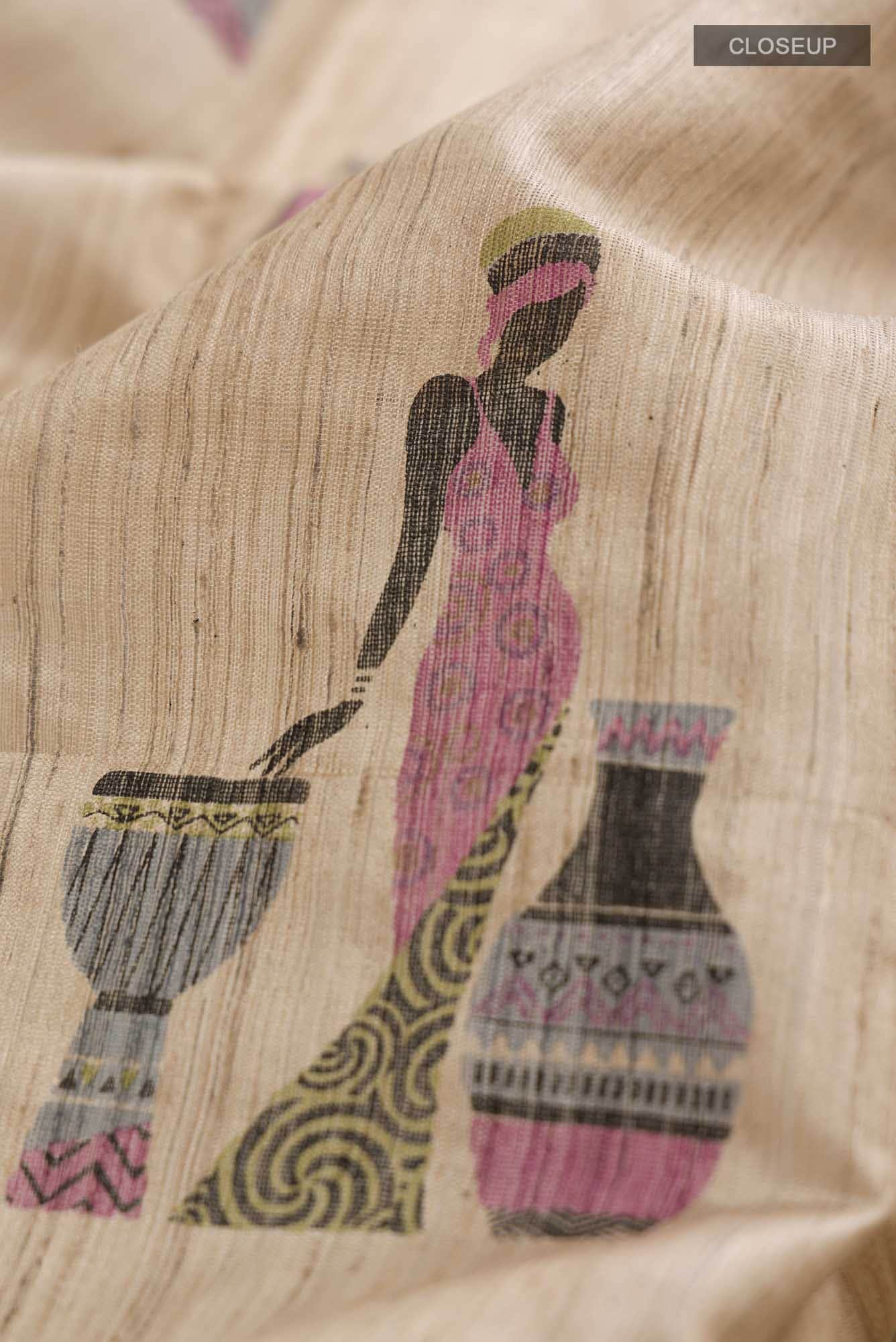 Beige Bhagalpuri Tussar Silk Saree