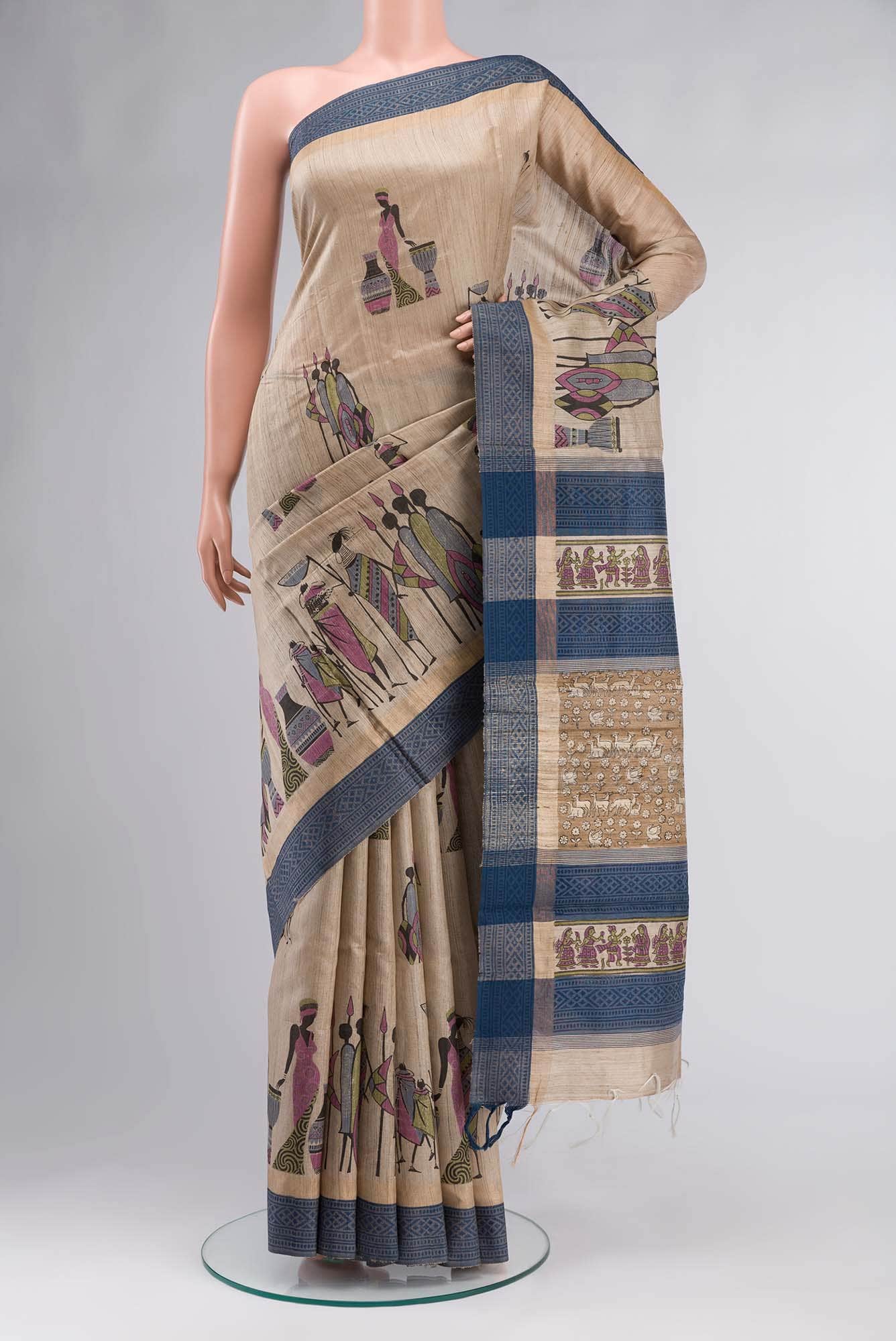 Beige Bhagalpuri Tussar Silk Saree