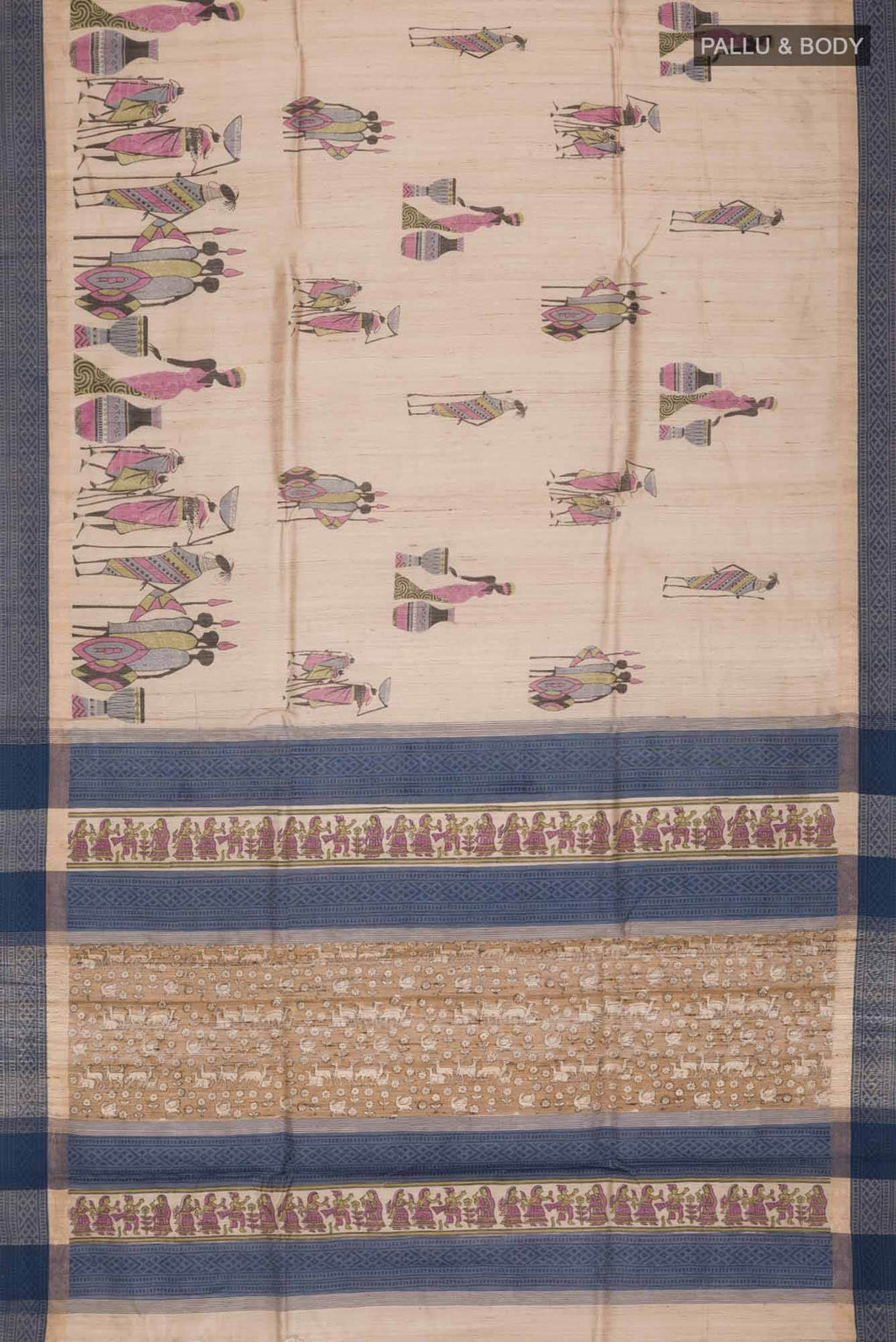 Beige Bhagalpuri Tussar Silk Saree