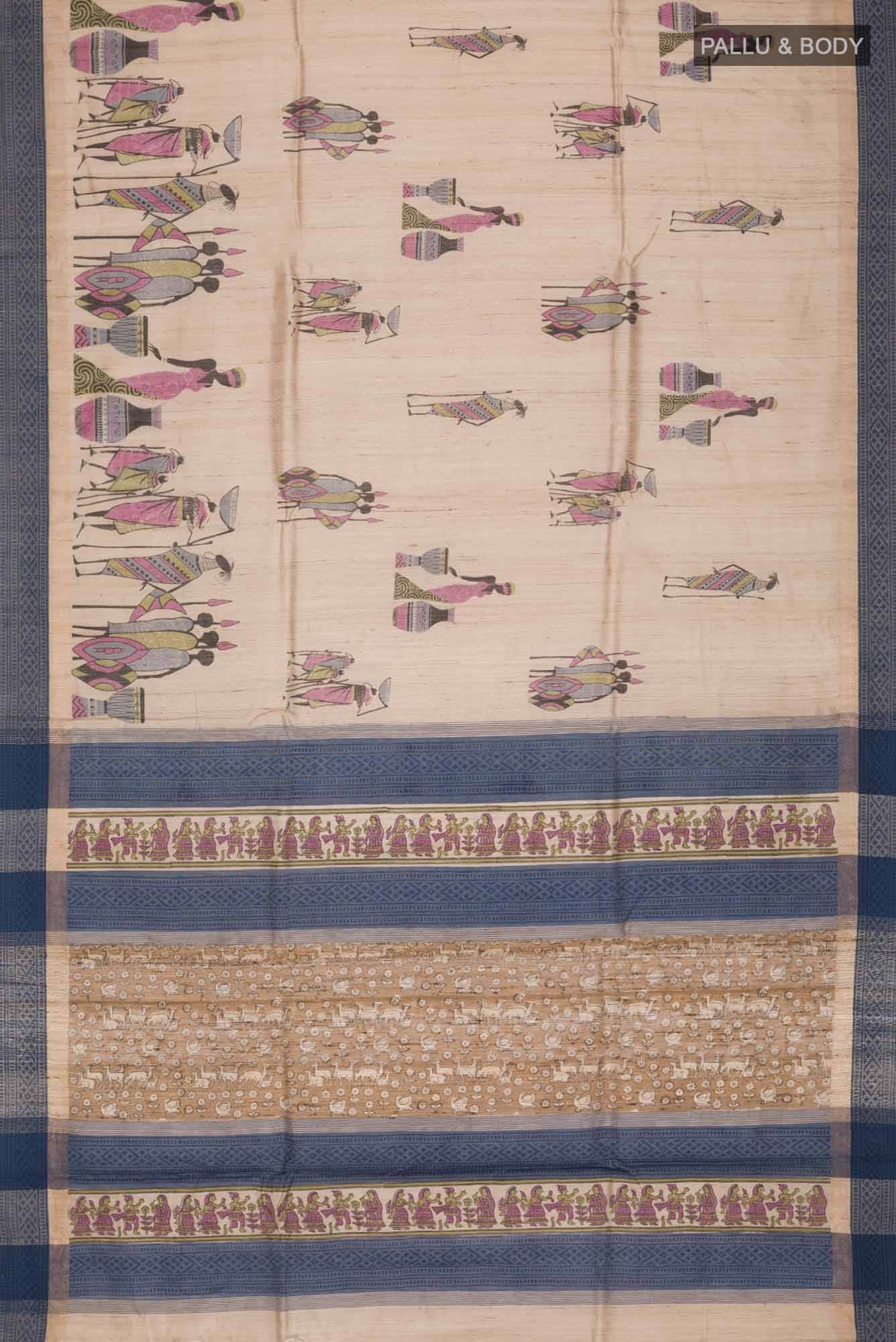 Beige Bhagalpuri Tussar Silk Saree