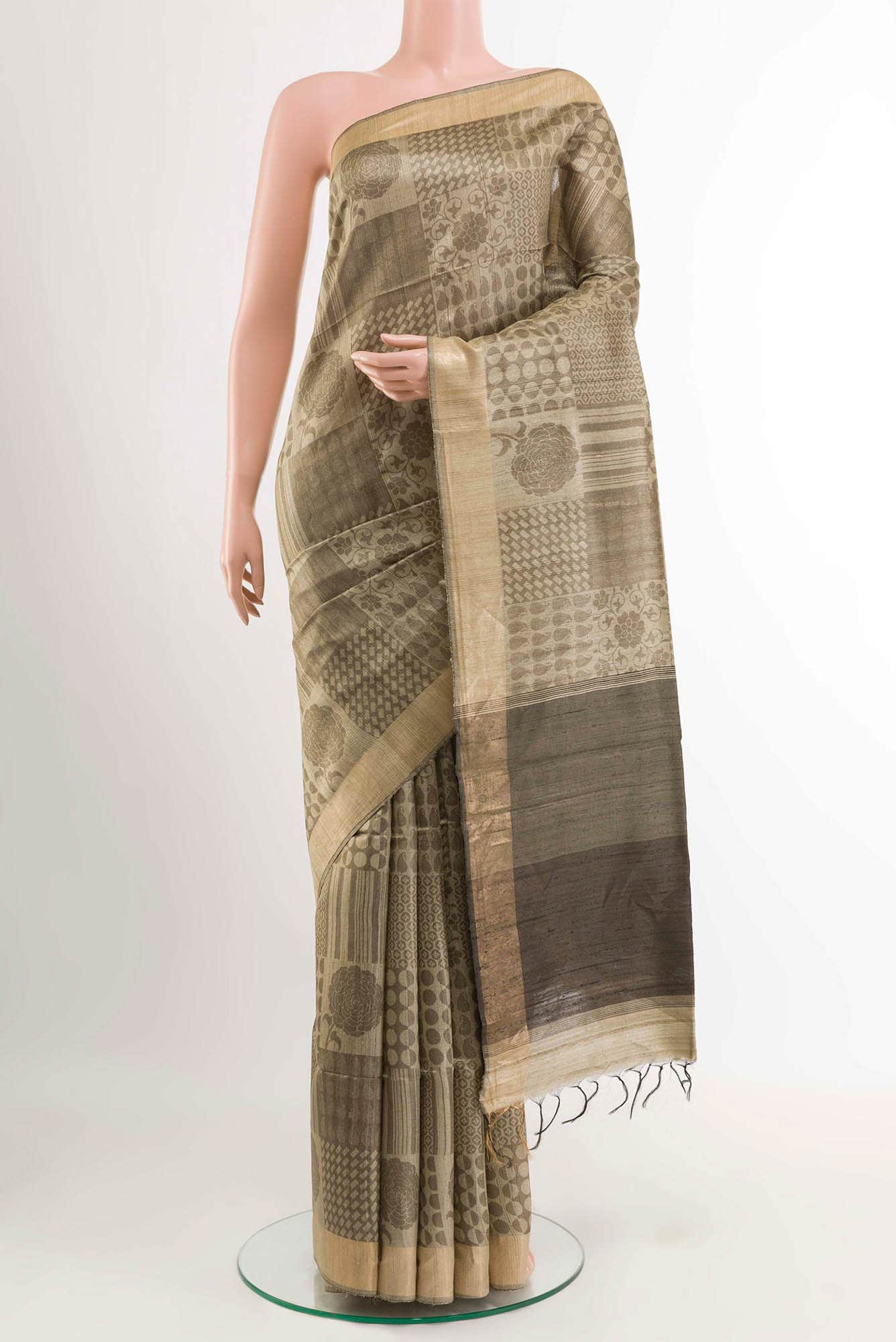 Beige Tussar Saree