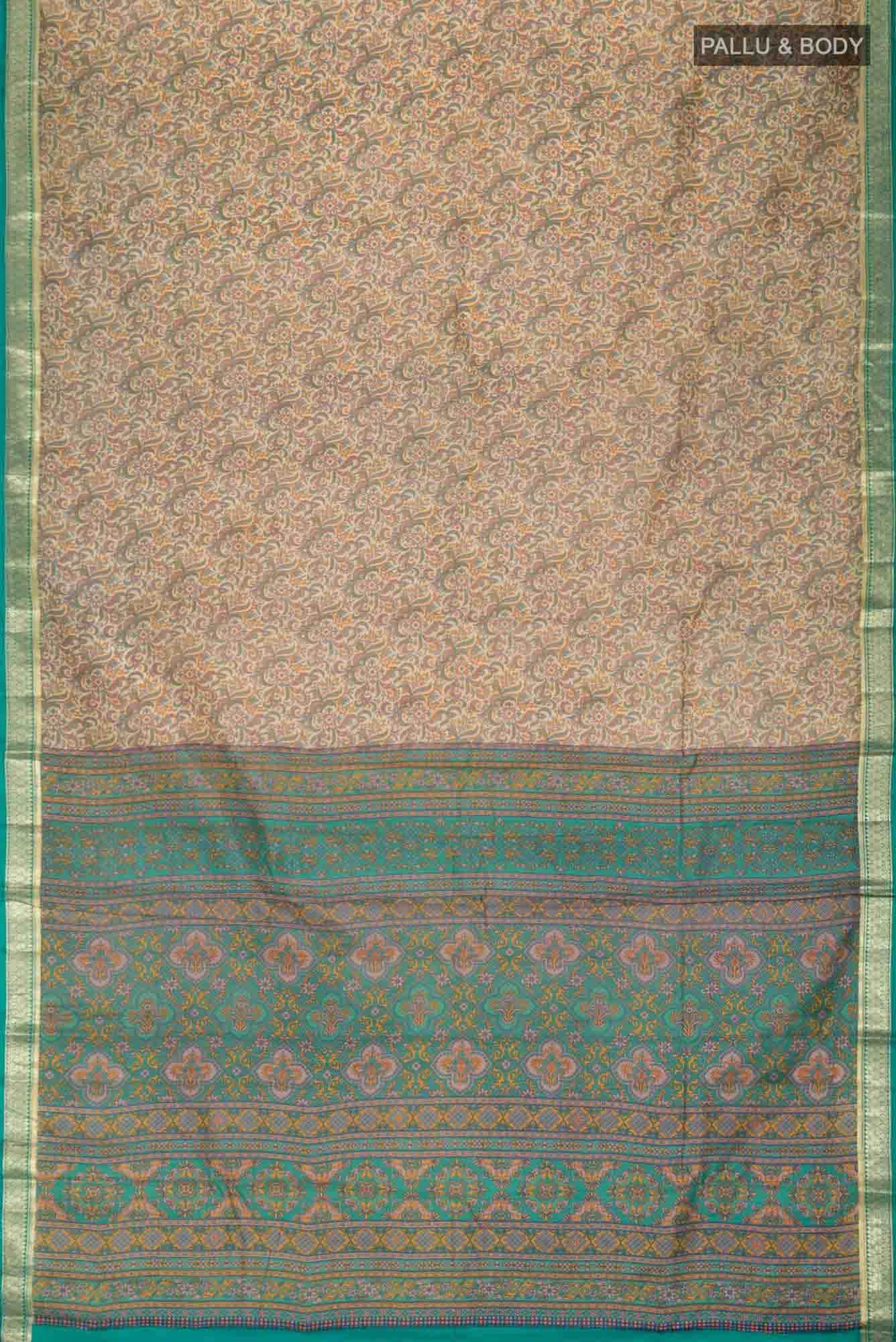 Beige Printed Silk Saree