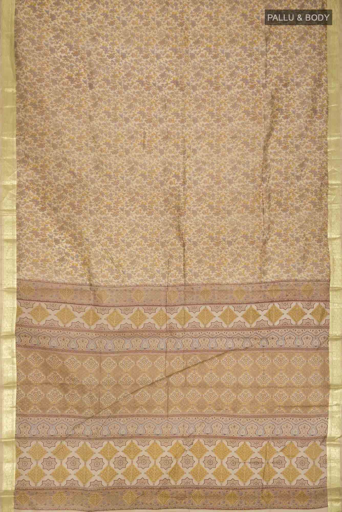 Beige Printed Silk Saree