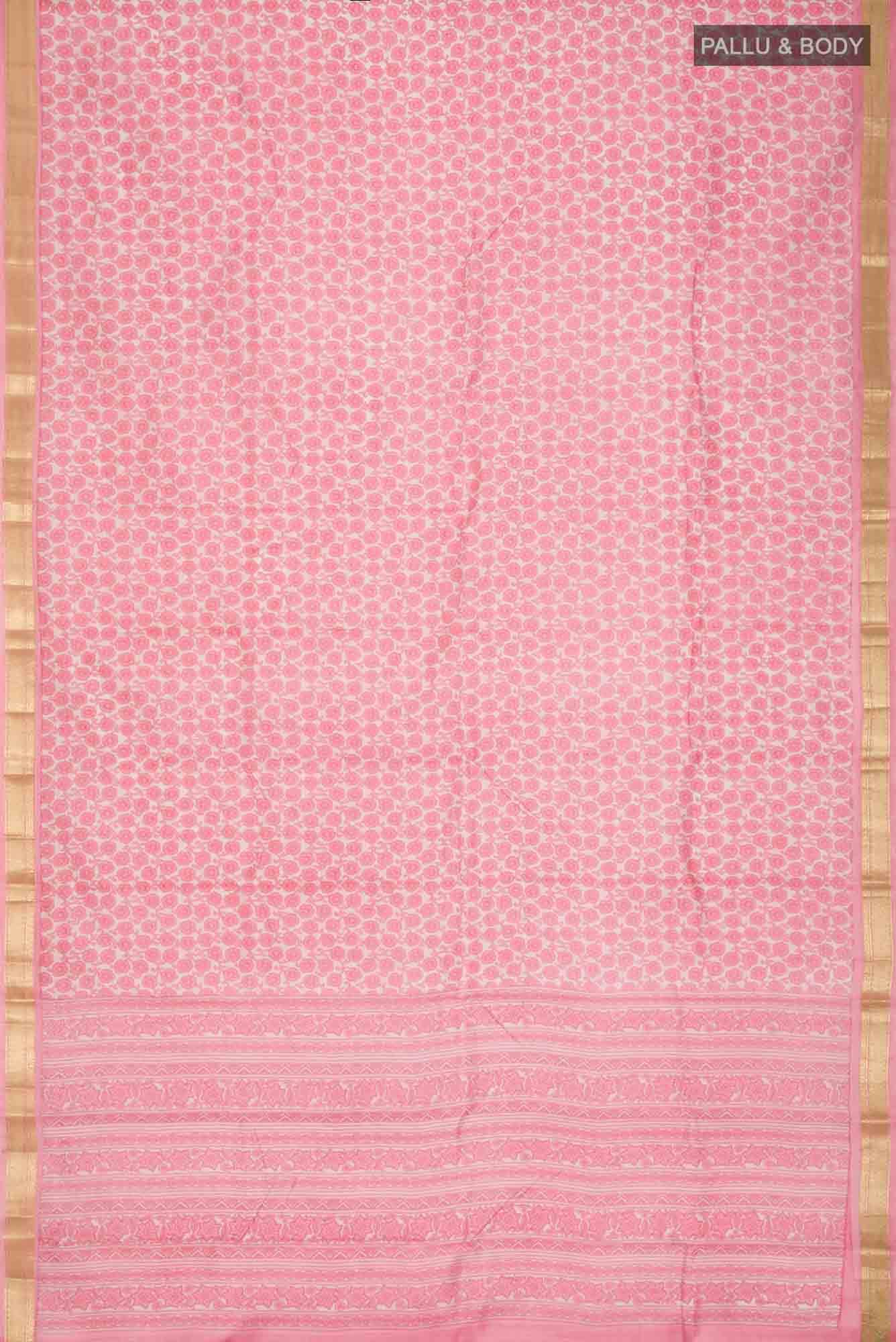 Beige Printed Silk Saree