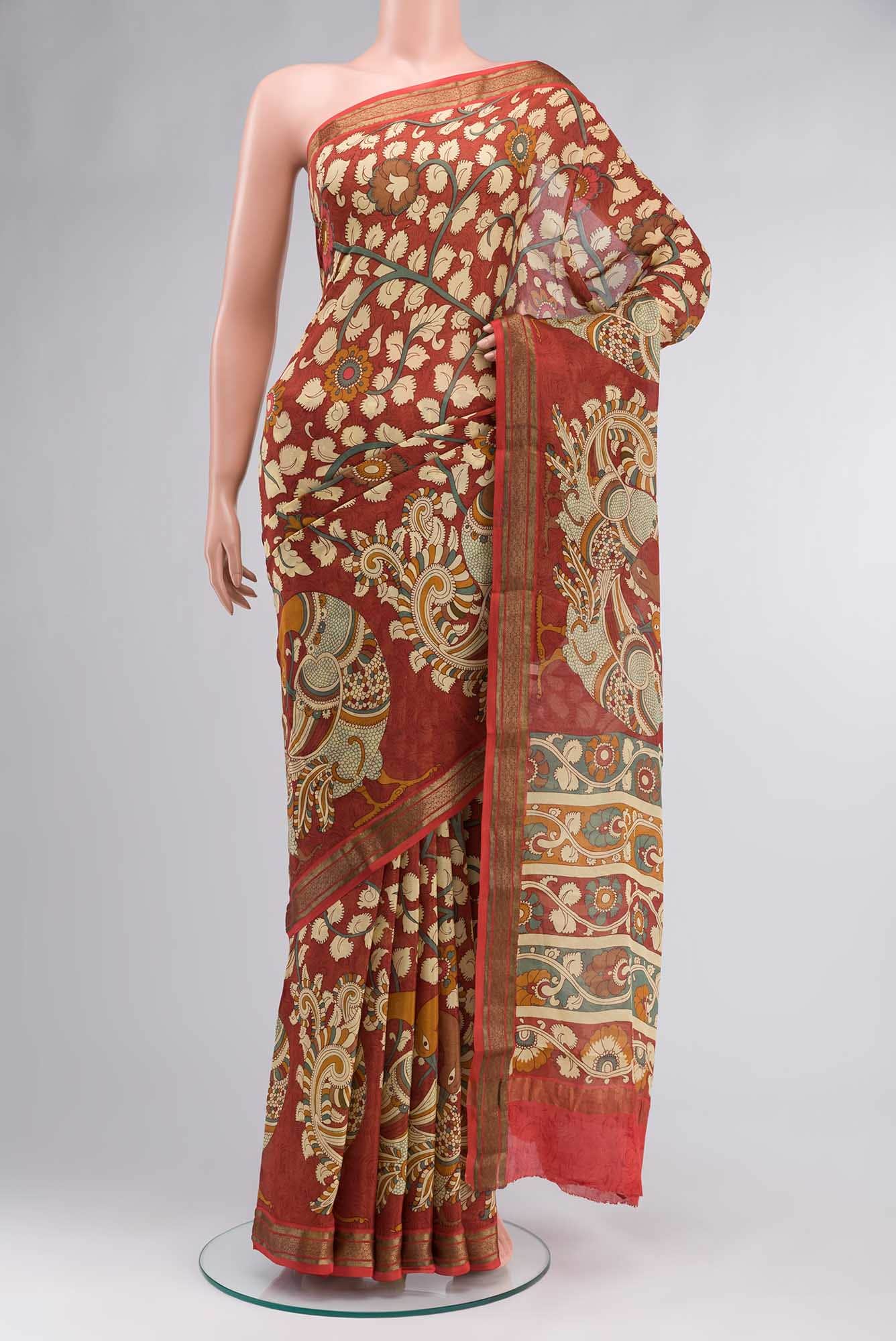 Rust Mysore Crepe Saree